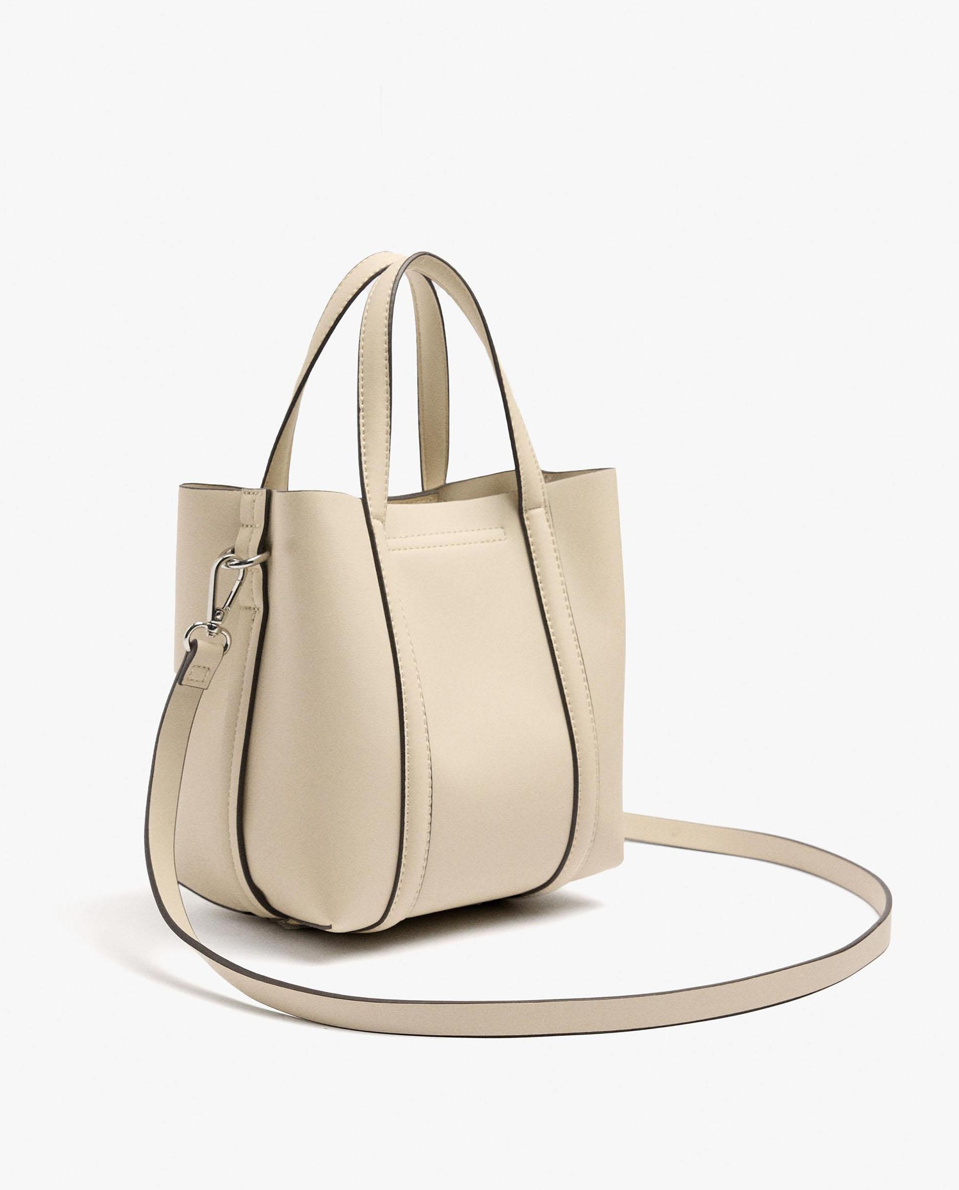 Bolso de mano estilo tote convertible a bandolera con cierre imantado en liso - Parfois - Crudo Crudo-2
