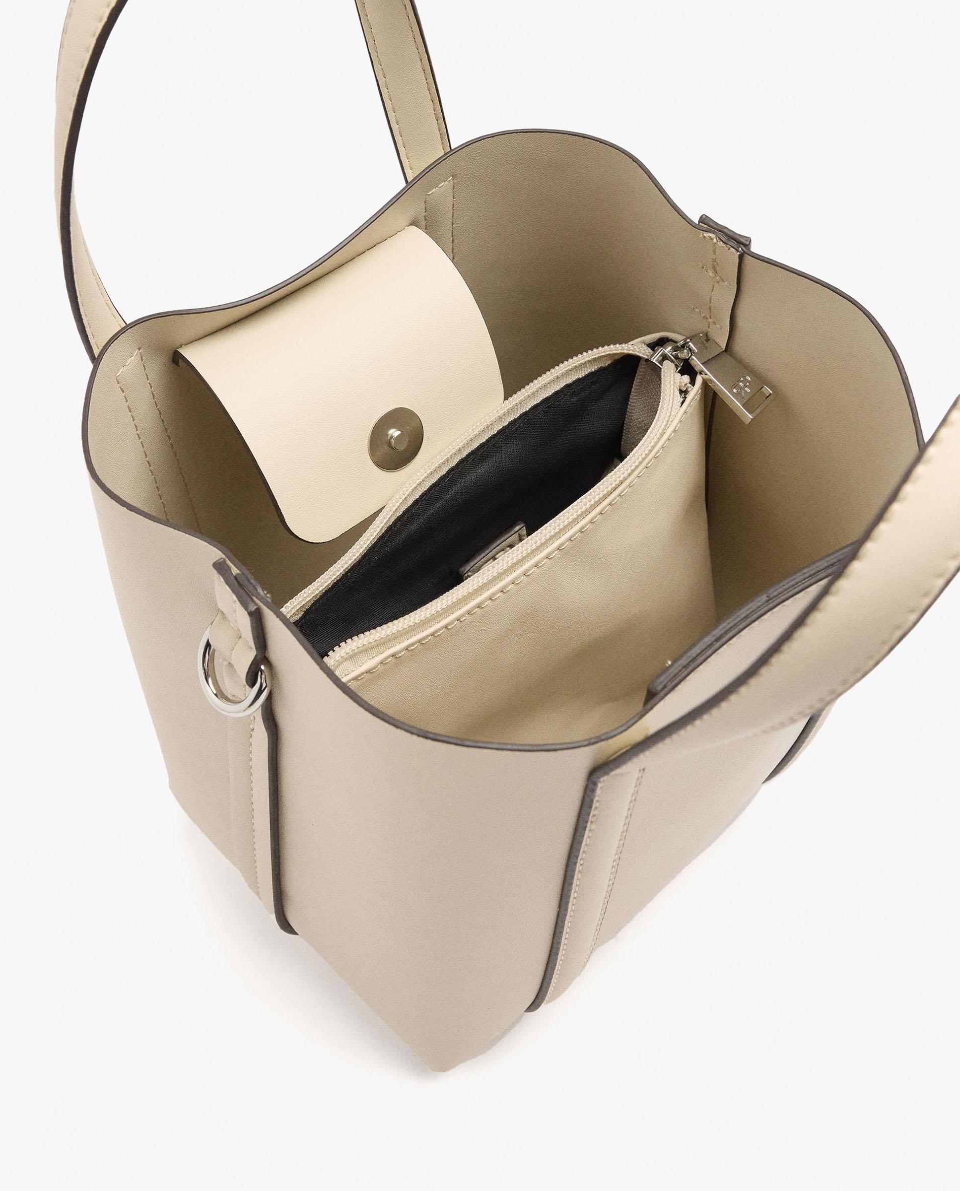 Bolso de mano estilo tote convertible a bandolera con cierre imantado en liso - Parfois - Crudo Crudo-4