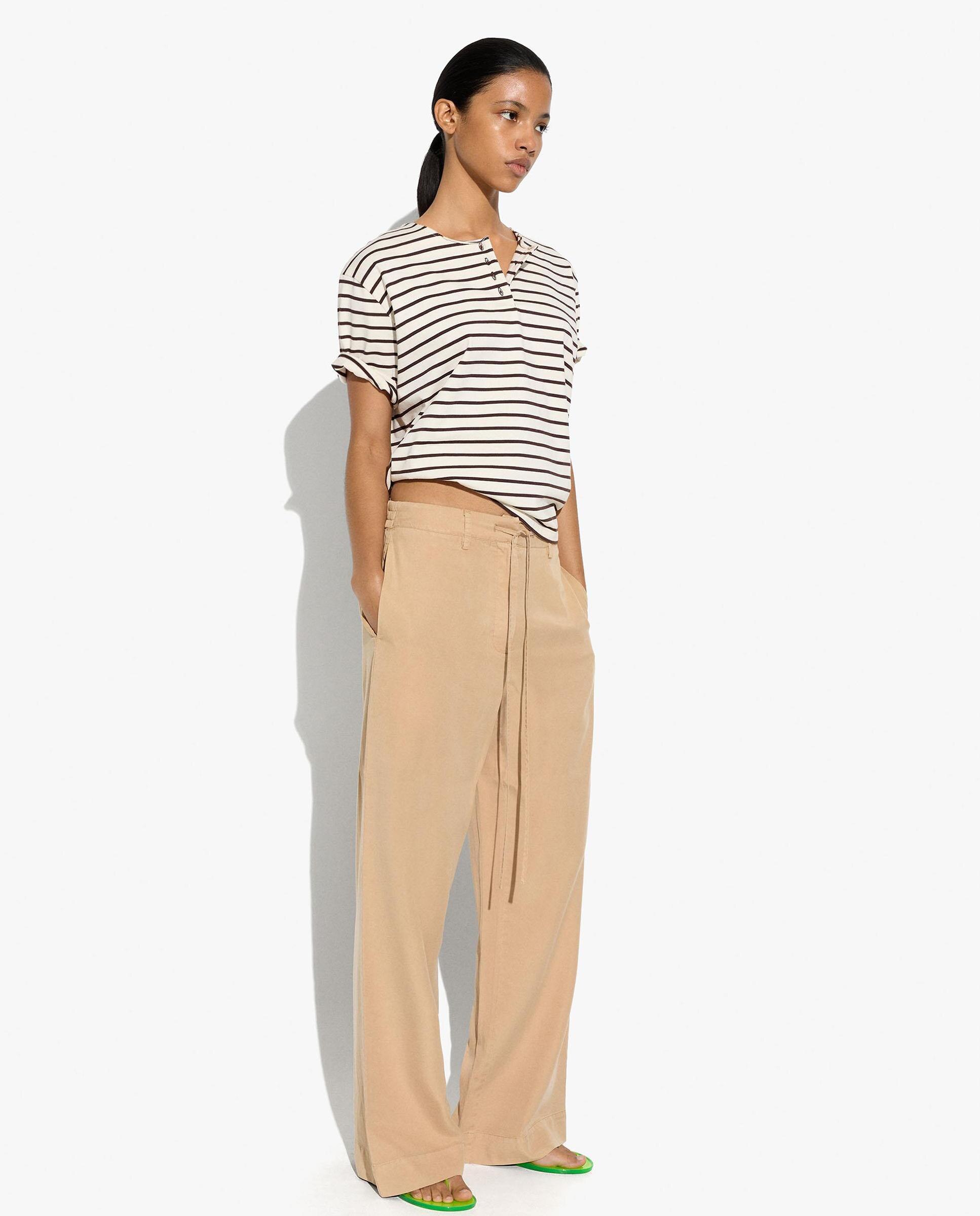 Parfois - Pantalones rectos de mujer 100% liocel con cordón ajustable en liso.