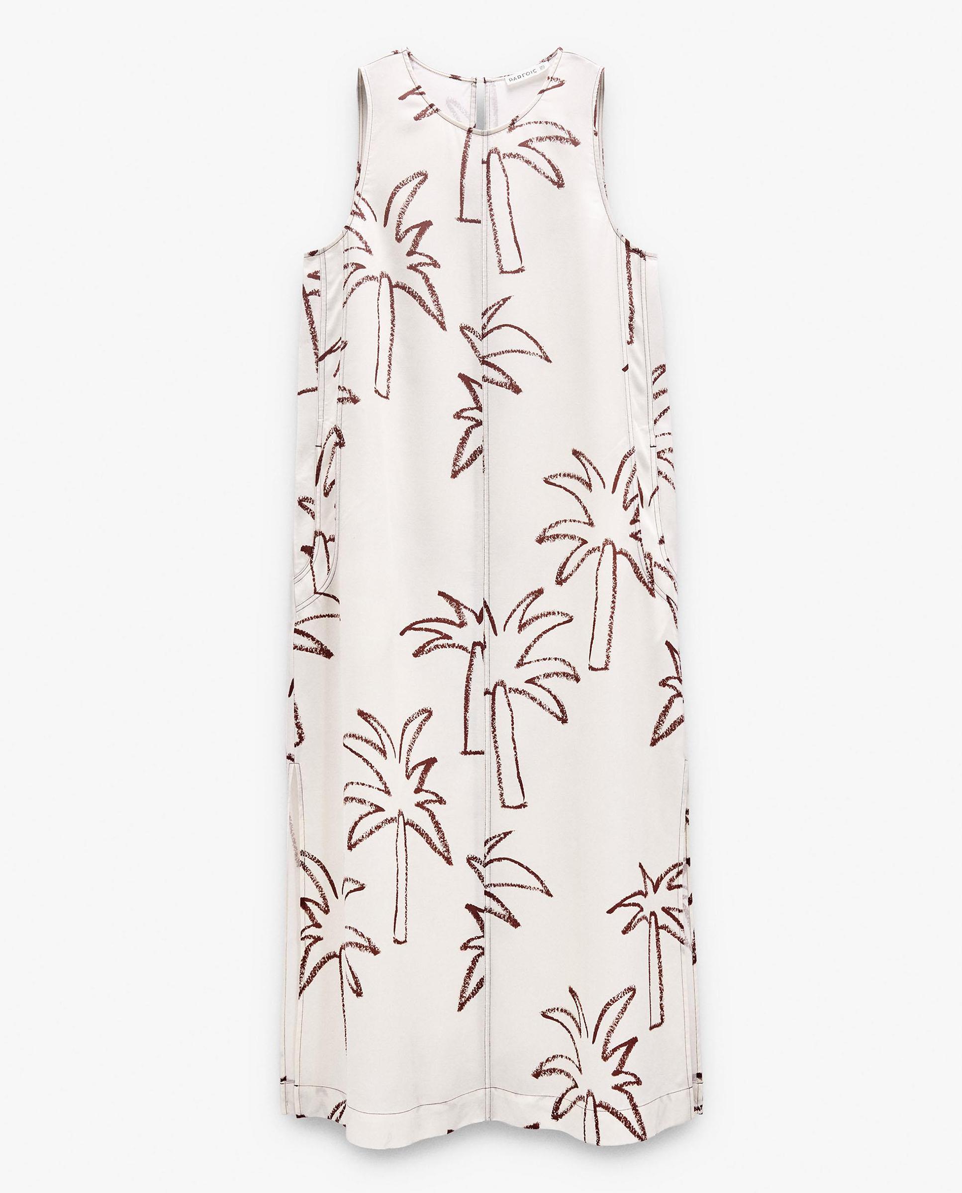 Vestido largo sin mangas con estampado de palmeras - Parfois - Blanco Blanco-6