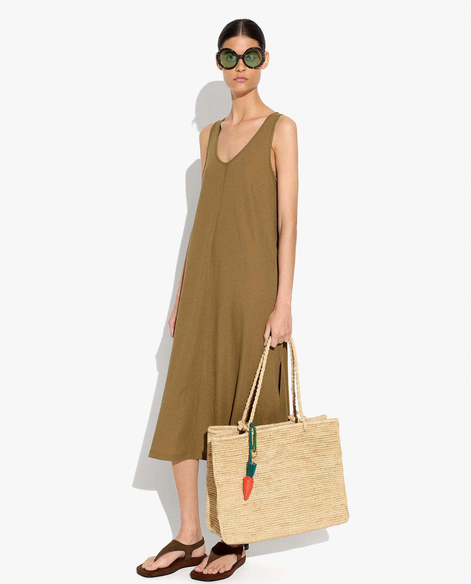 Vestido midi fluido sin mangas - Parfois - Kaki Kaki-1