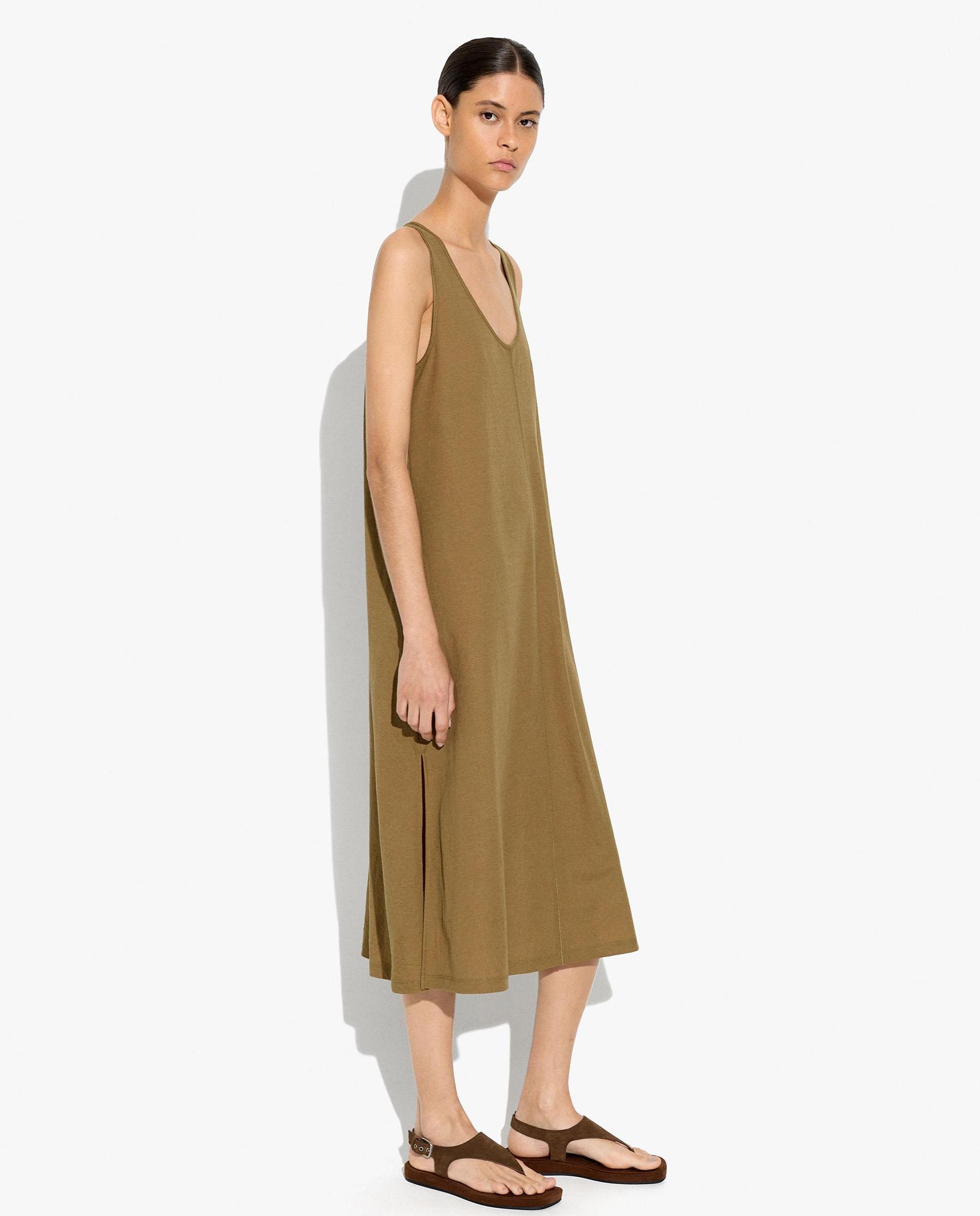 Vestido midi fluido sin mangas - Parfois - Kaki Kaki-3