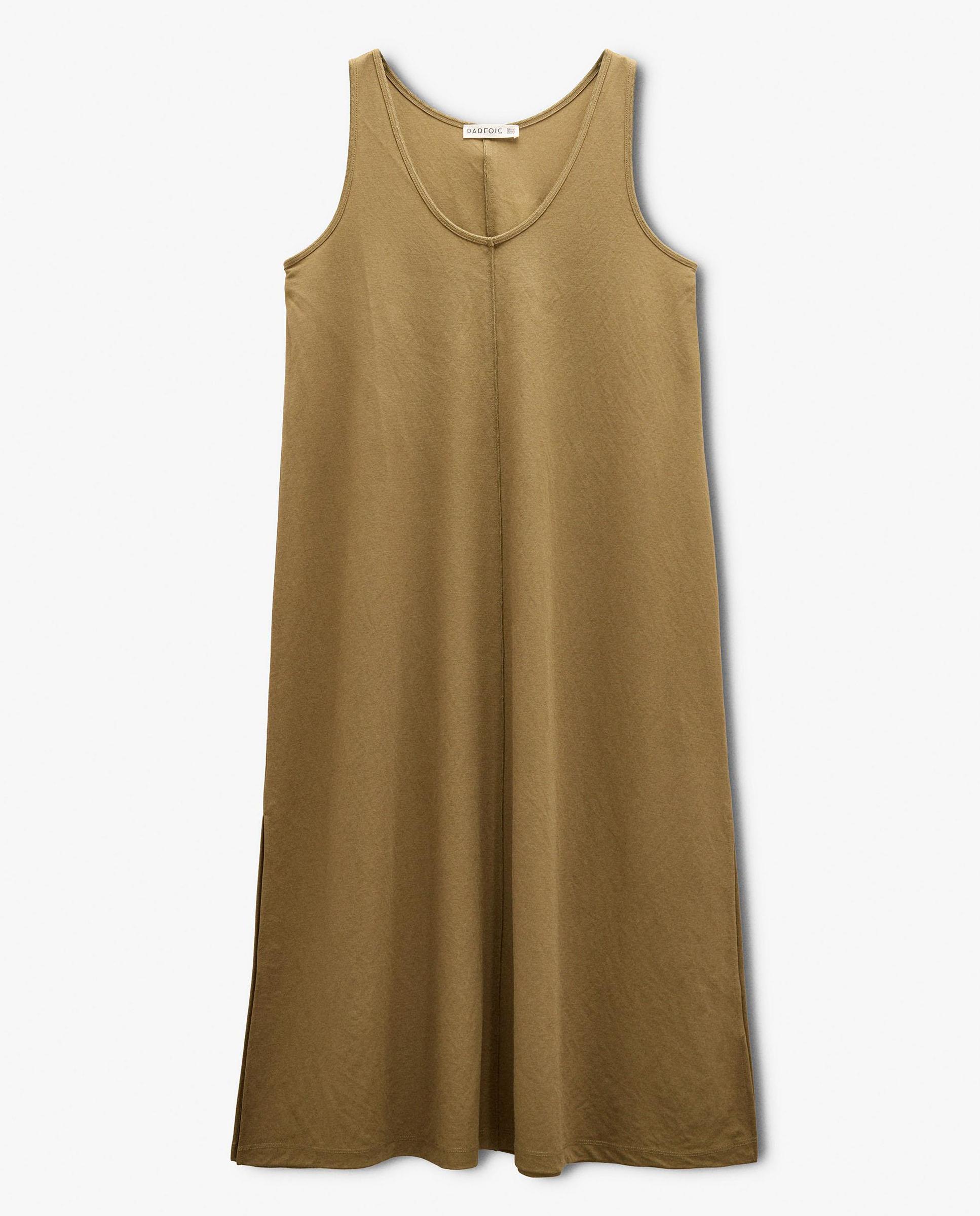 Vestido midi fluido sin mangas - Parfois - Kaki Kaki-6