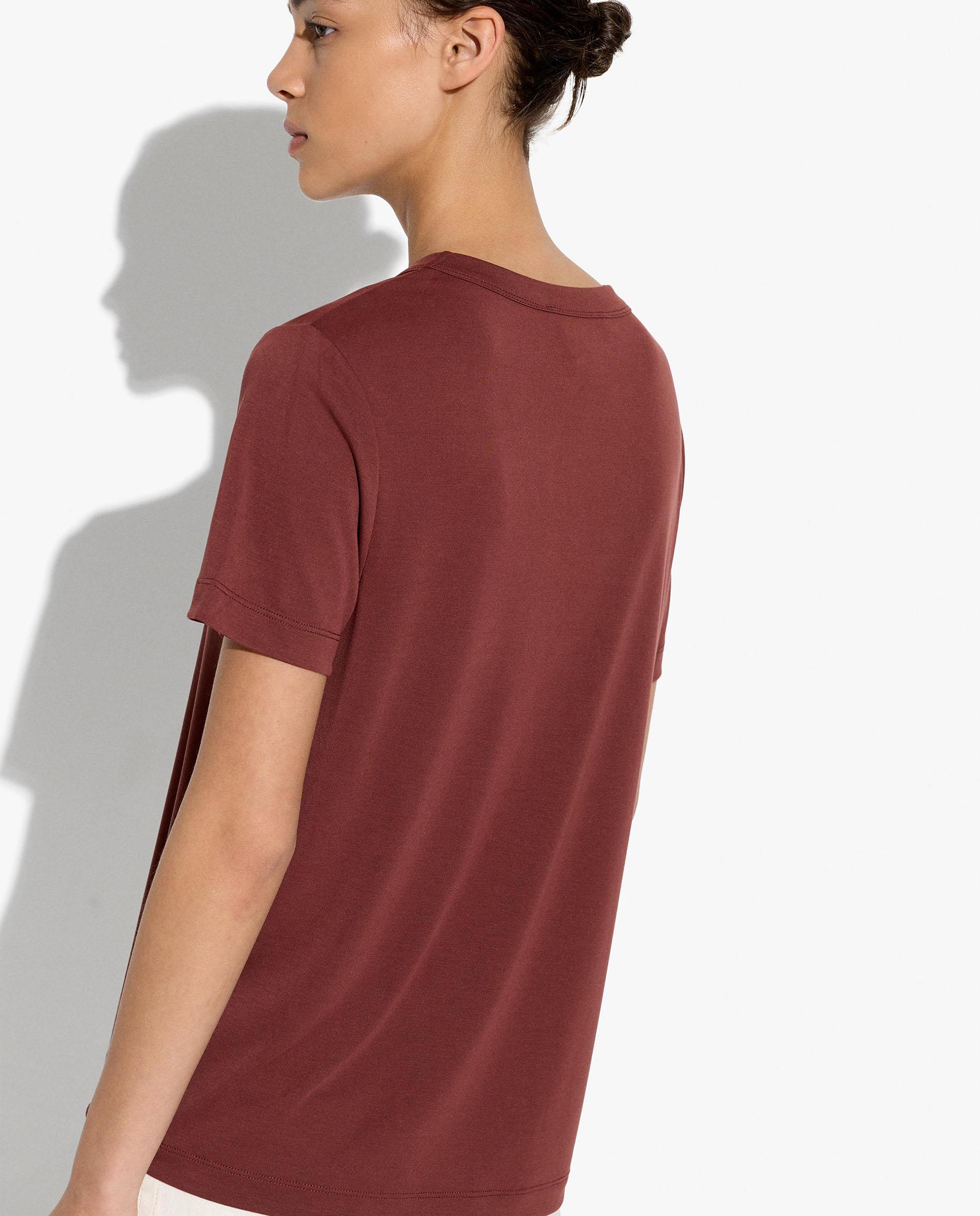 Camiseta de mujer de manga corta con cuello pico - Parfois - Marrón Marrón-5