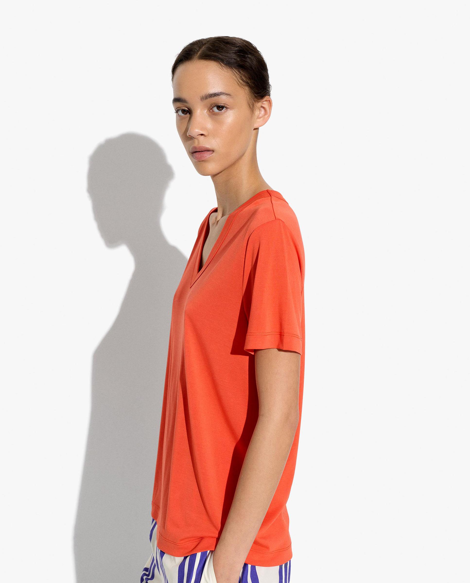 Camiseta de mujer de manga corta con cuello pico - Parfois - Naranja Naranja-3