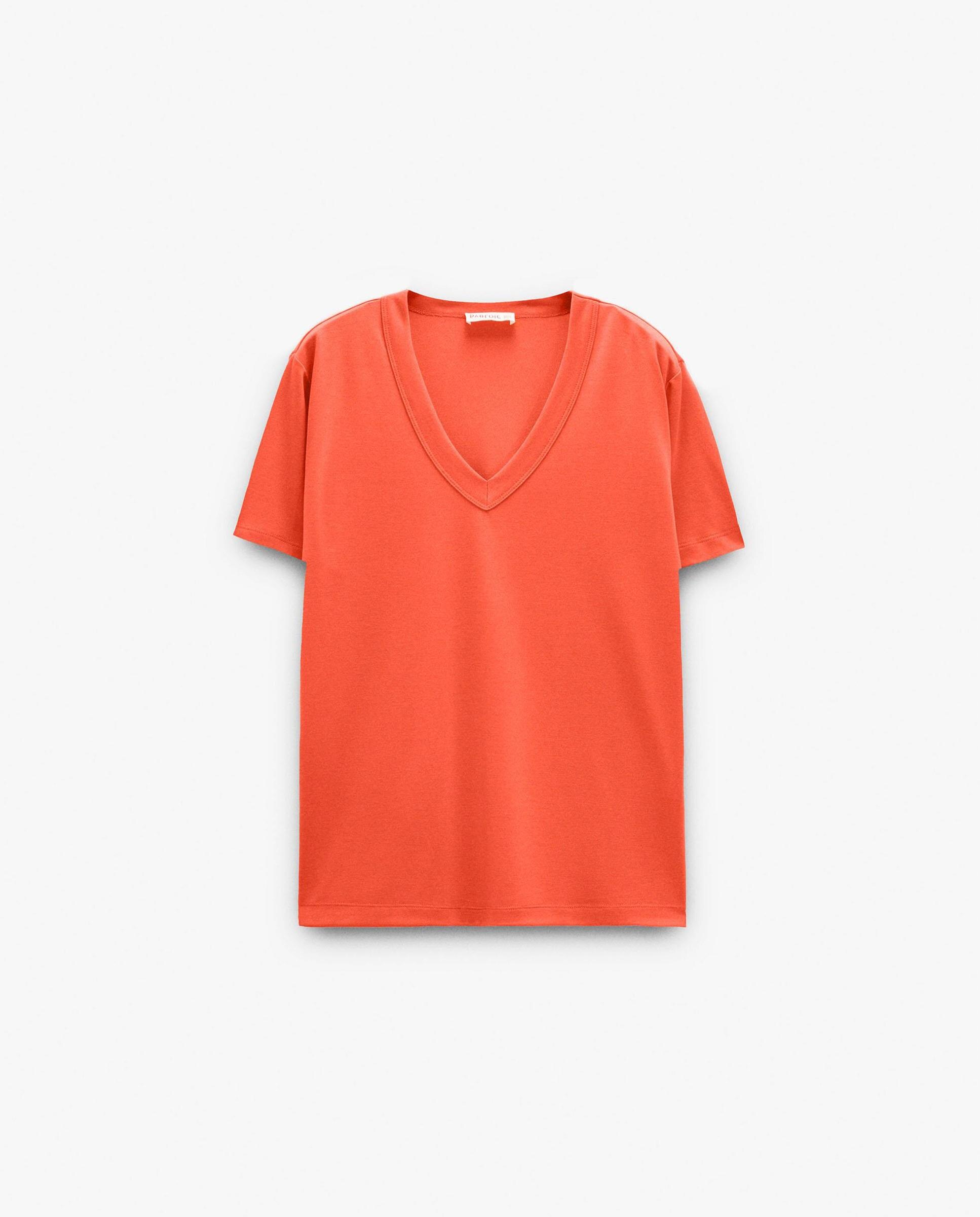 Camiseta de mujer de manga corta con cuello pico - Parfois - Naranja Naranja-6