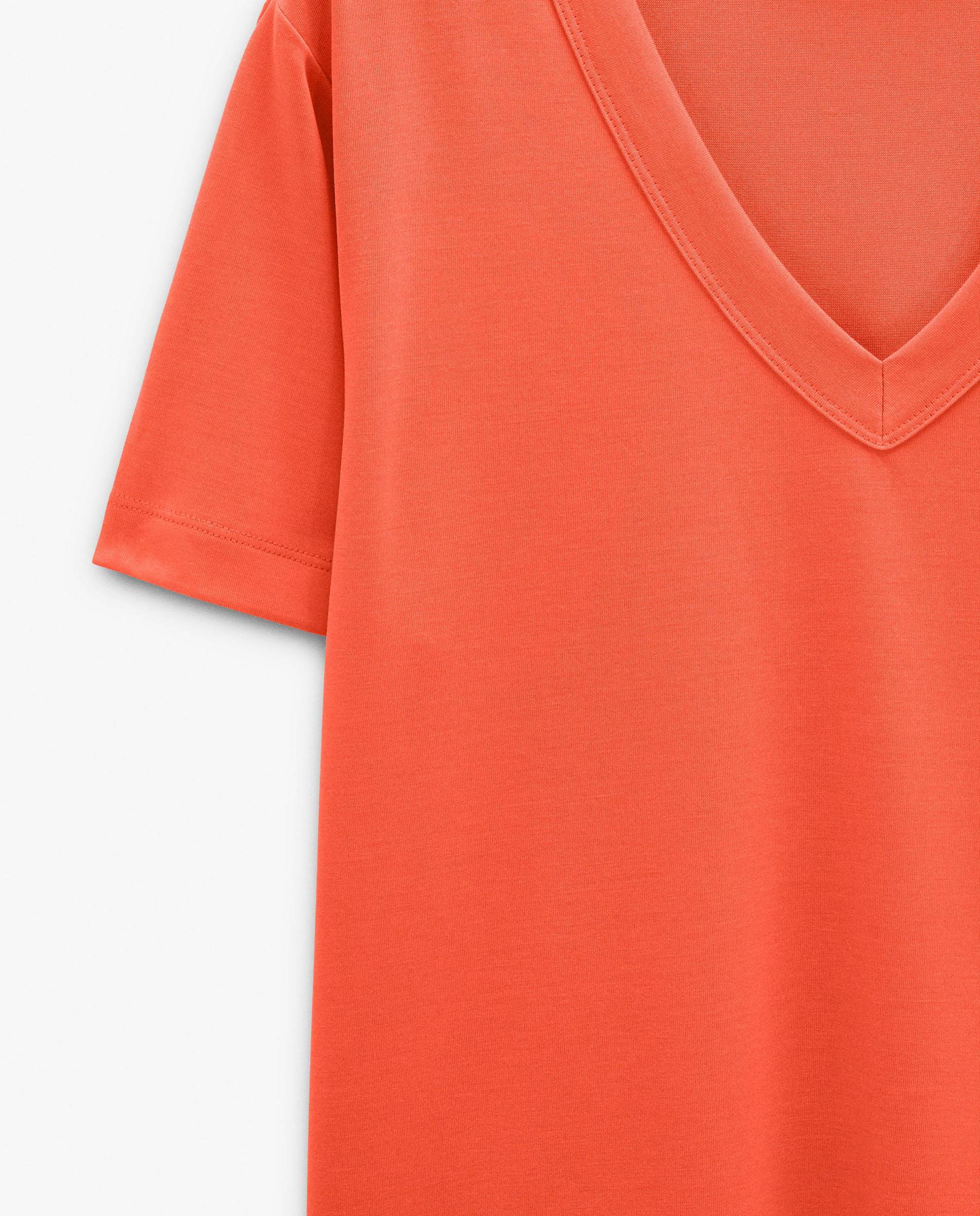 Camiseta de mujer de manga corta con cuello pico - Parfois - Naranja Naranja-5