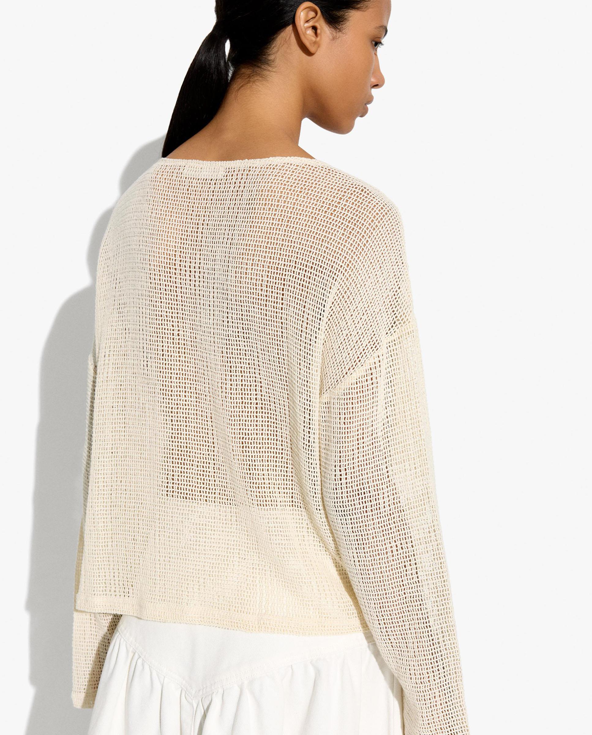 Jersey de mujer 100% algodón de punto de manga larga con bordados florales - Parfois - Crudo Crudo-4