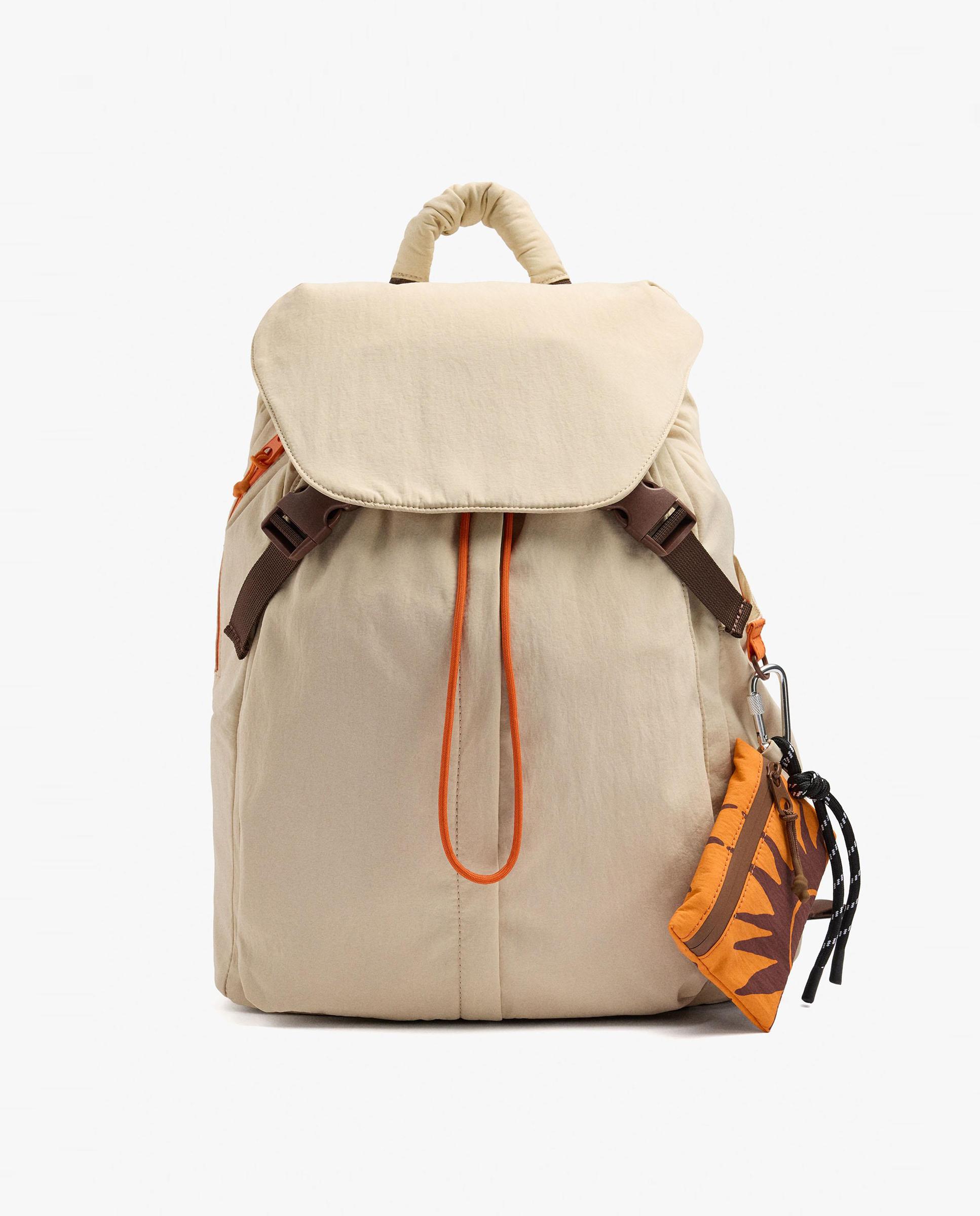 Mochila de mujer con varios compartimentos y cierre de cuerda en liso - Parfois - Natural Natural-1