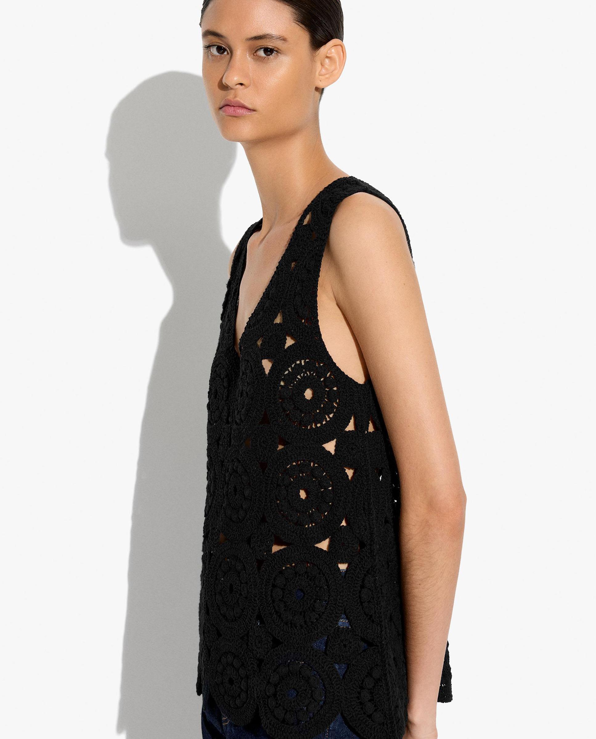 Top de mujer de punto crochet en liso - Parfois - Negro Negro-3