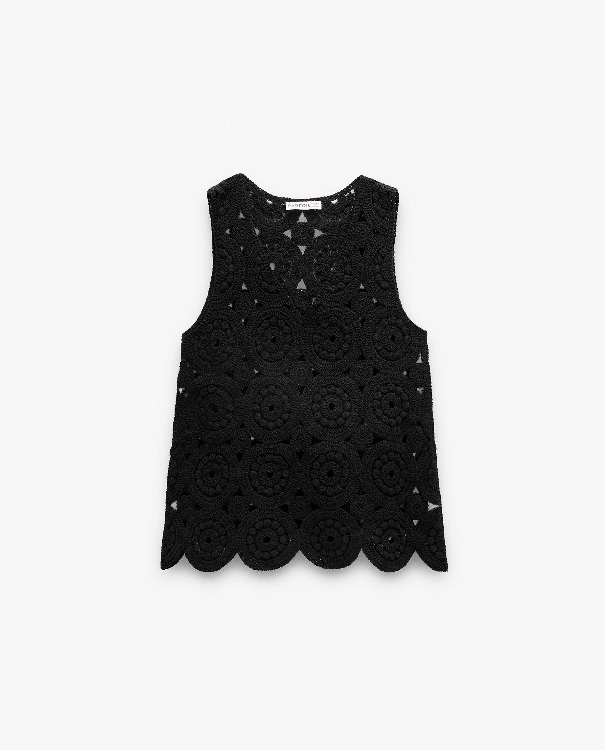 Top de mujer de punto crochet en liso - Parfois - Negro Negro-6