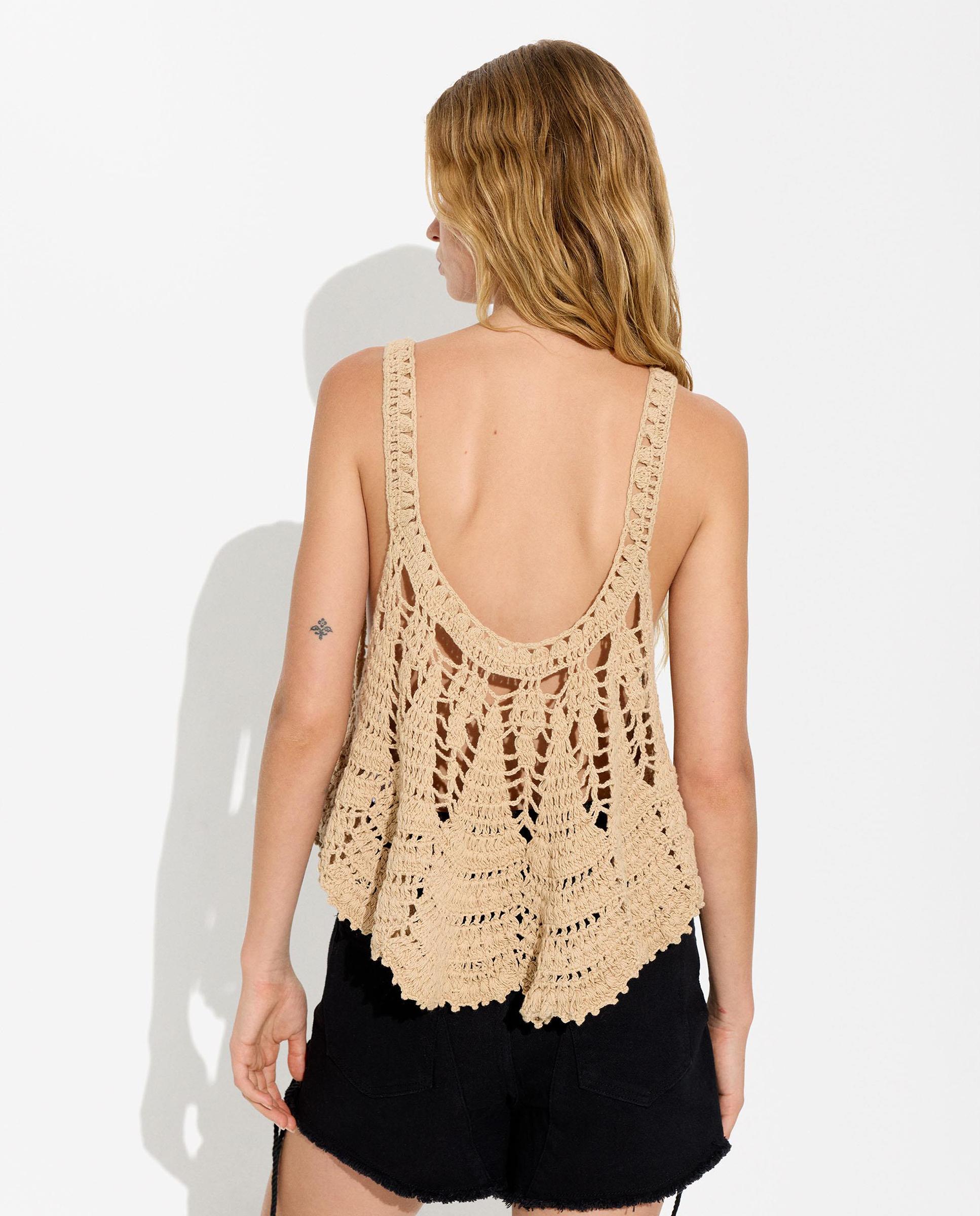 Top de mujer 100% algodón de punto de crochet en liso - Parfois - Natural Natural-4