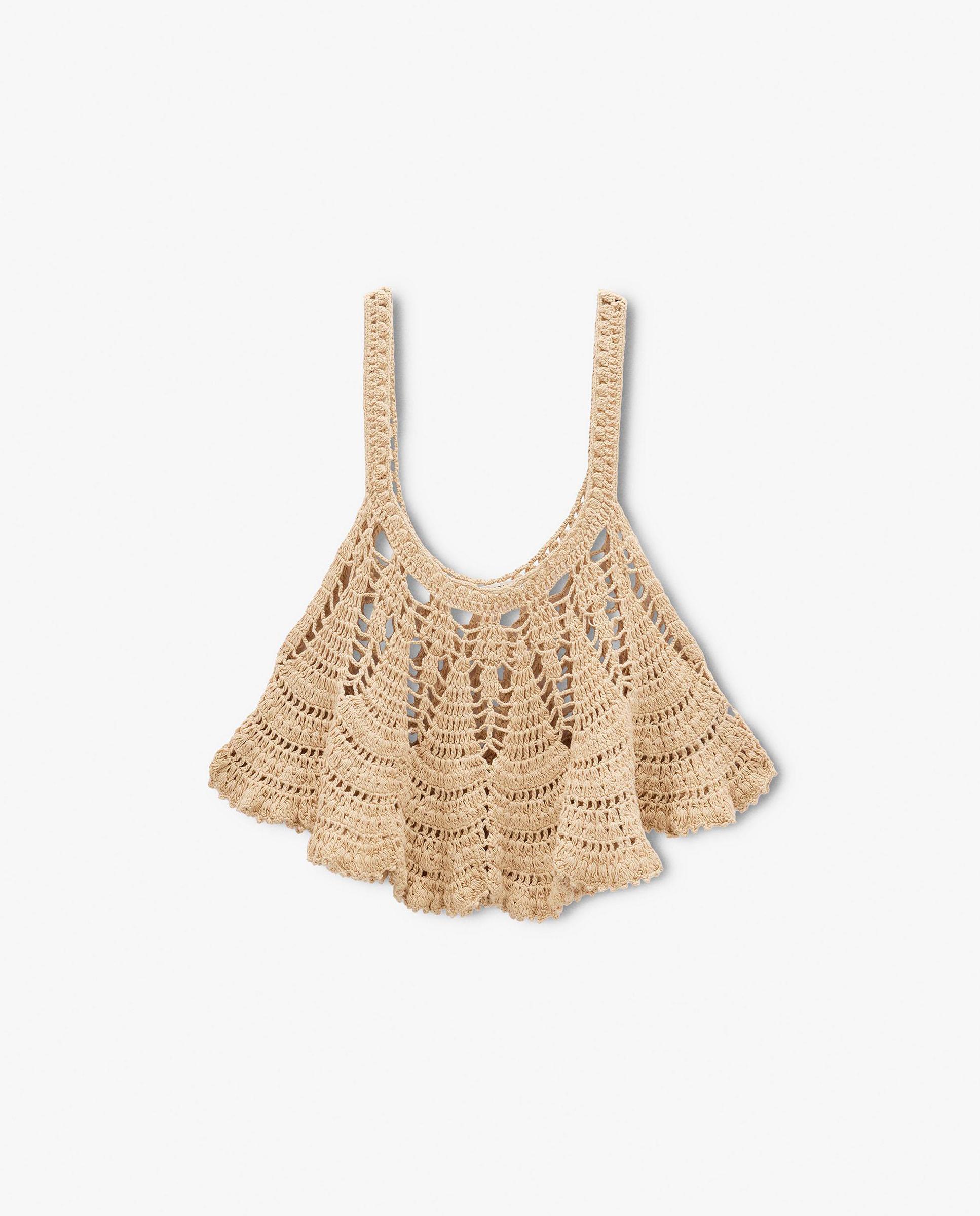 Top de mujer 100% algodón de punto de crochet en liso - Parfois - Natural Natural-7