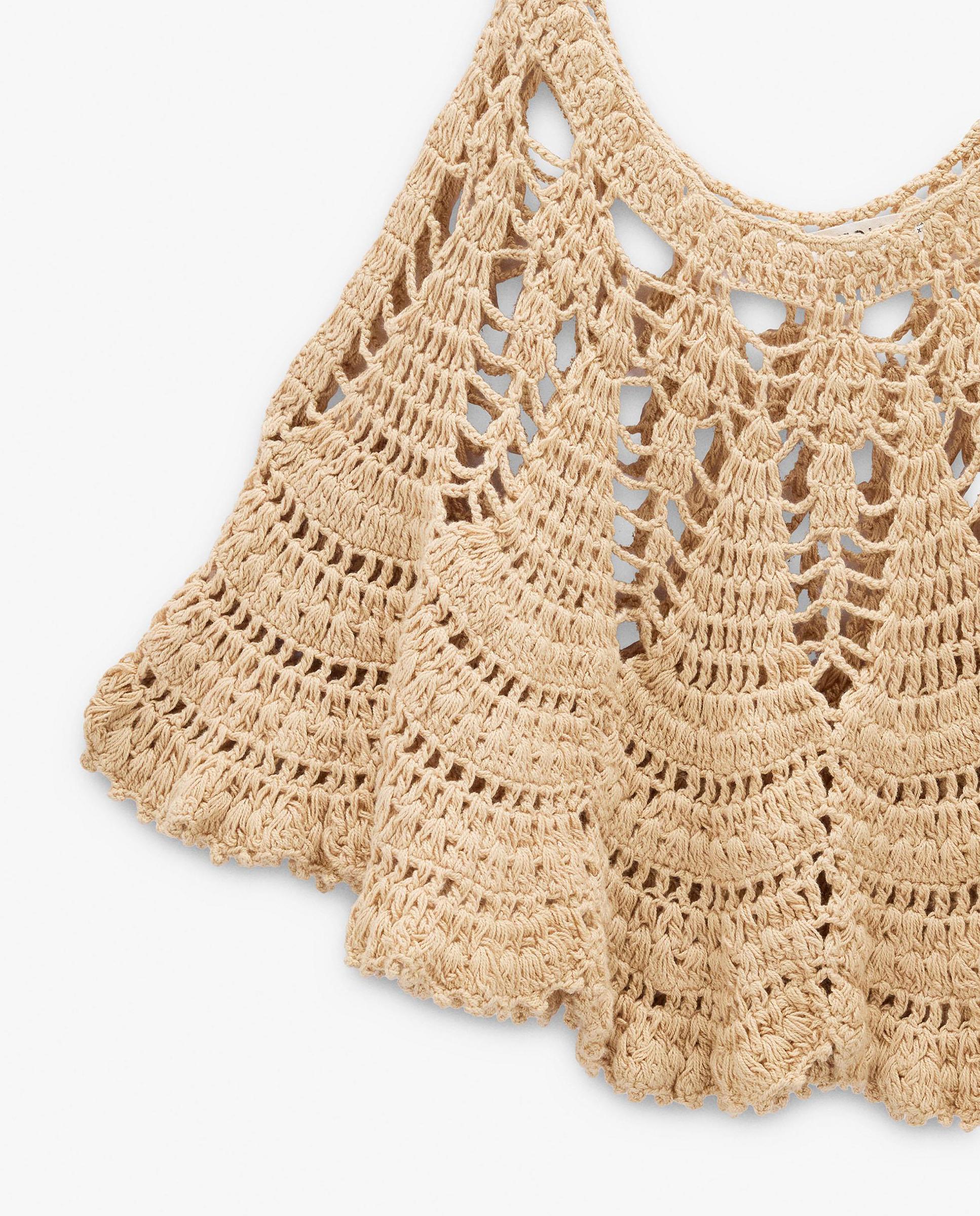 Top de mujer 100% algodón de punto de crochet en liso - Parfois - Natural Natural-6