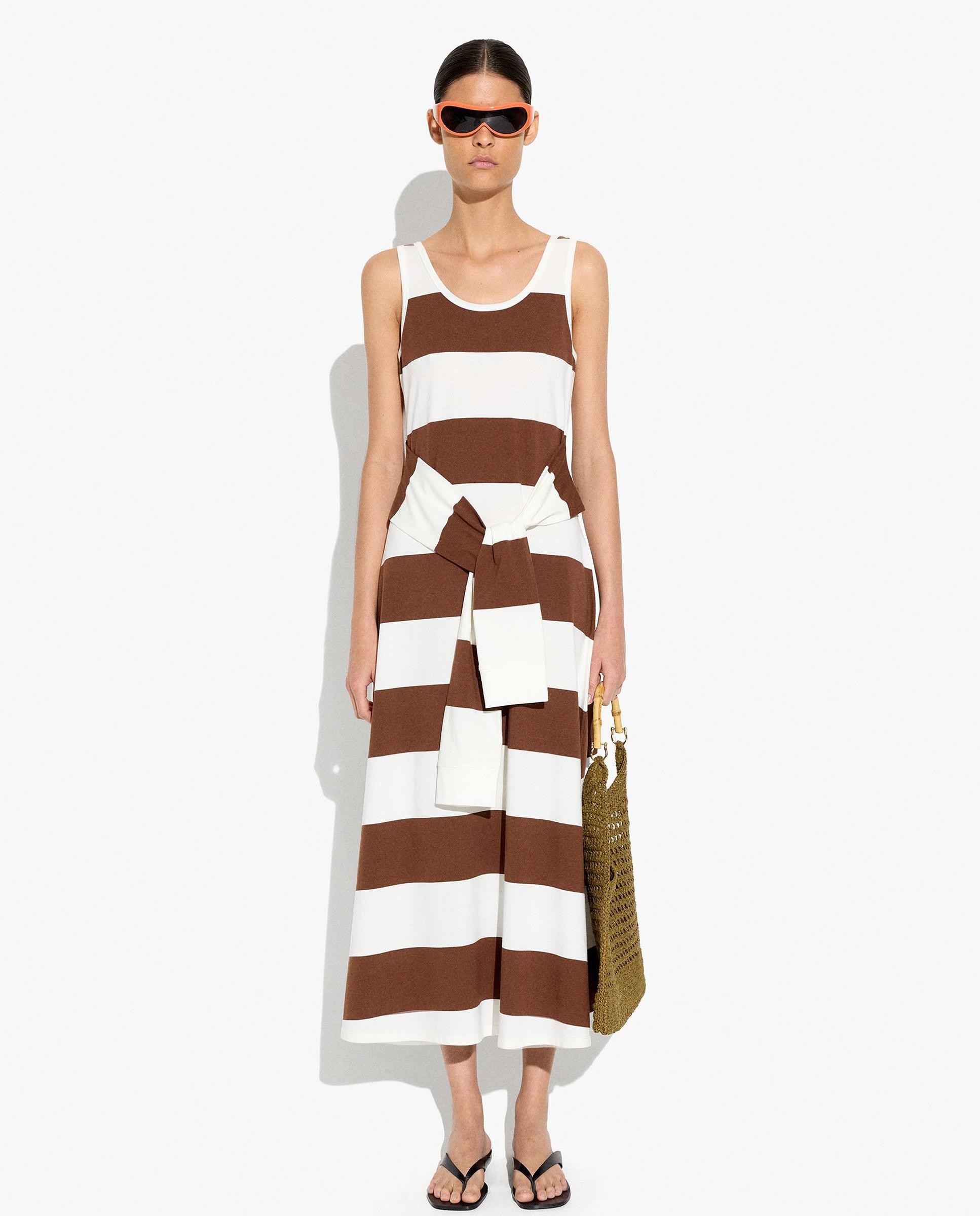 Parfois - Vestido midi 100% algodón con estampado de rayas.