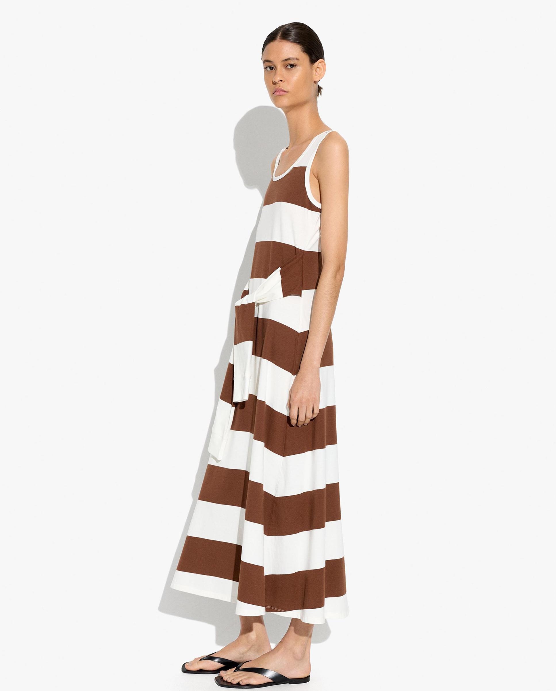 Vestido midi 100% algodón con estampado de rayas - Parfois - Marrón Marrón-3