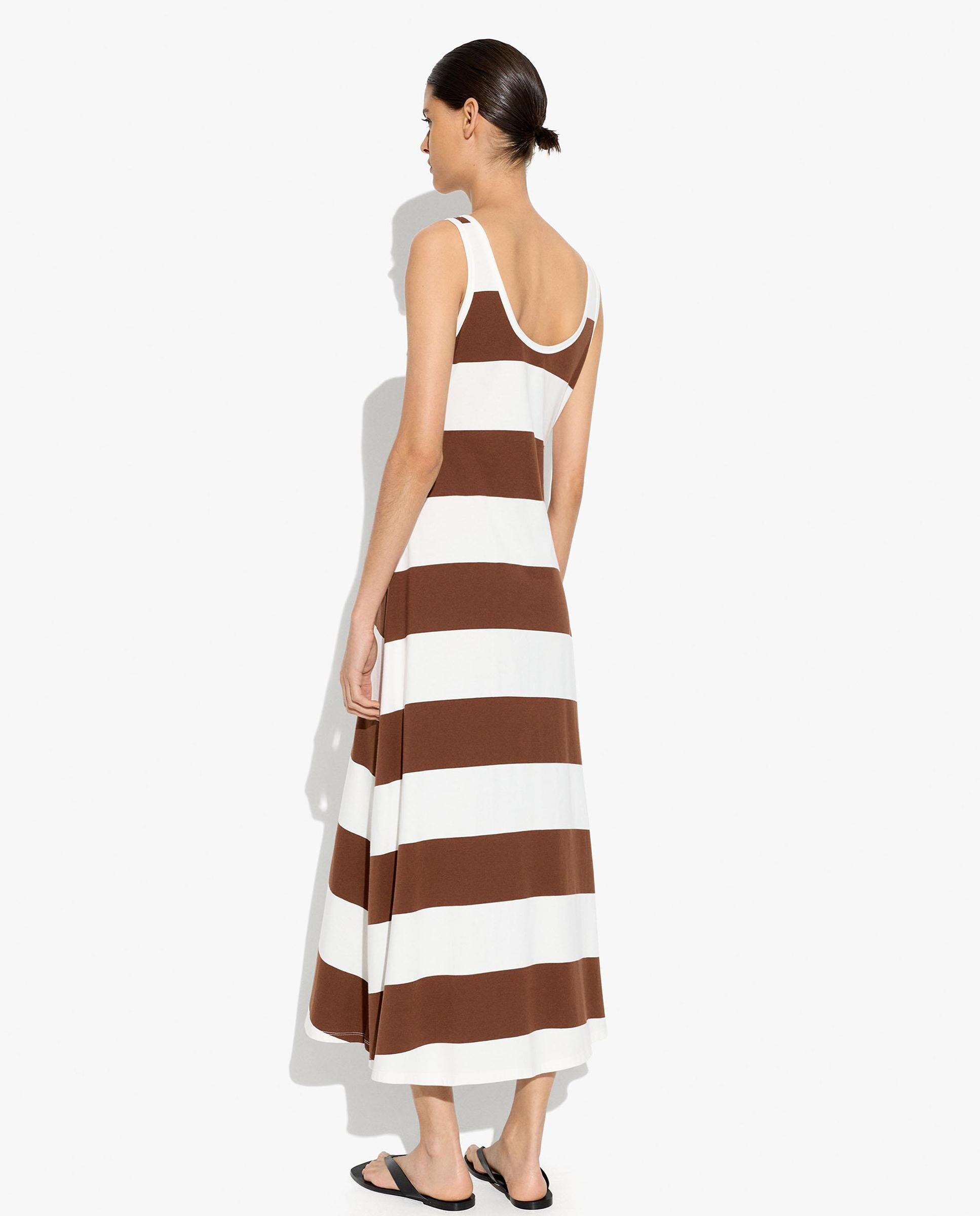 Vestido midi 100% algodón con estampado de rayas - Parfois - Marrón Marrón-4