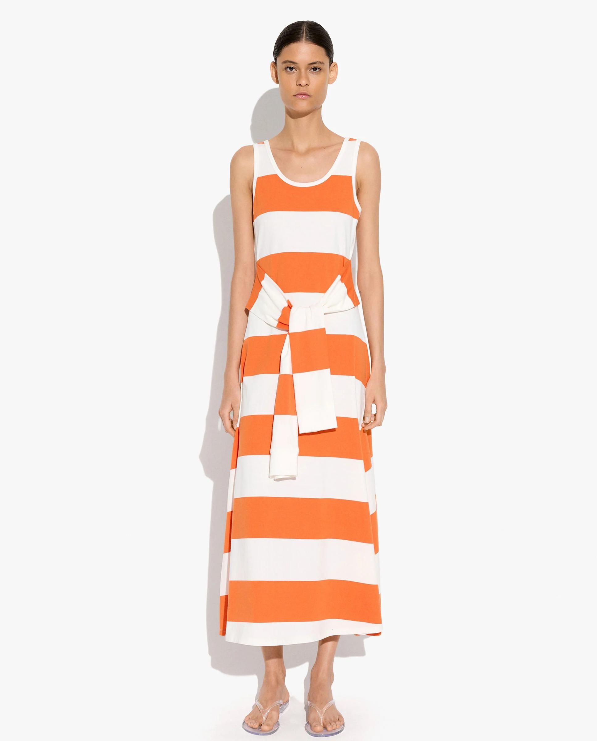 Vestido midi 100% algodón con estampado de rayas - Parfois - Naranja Naranja-1