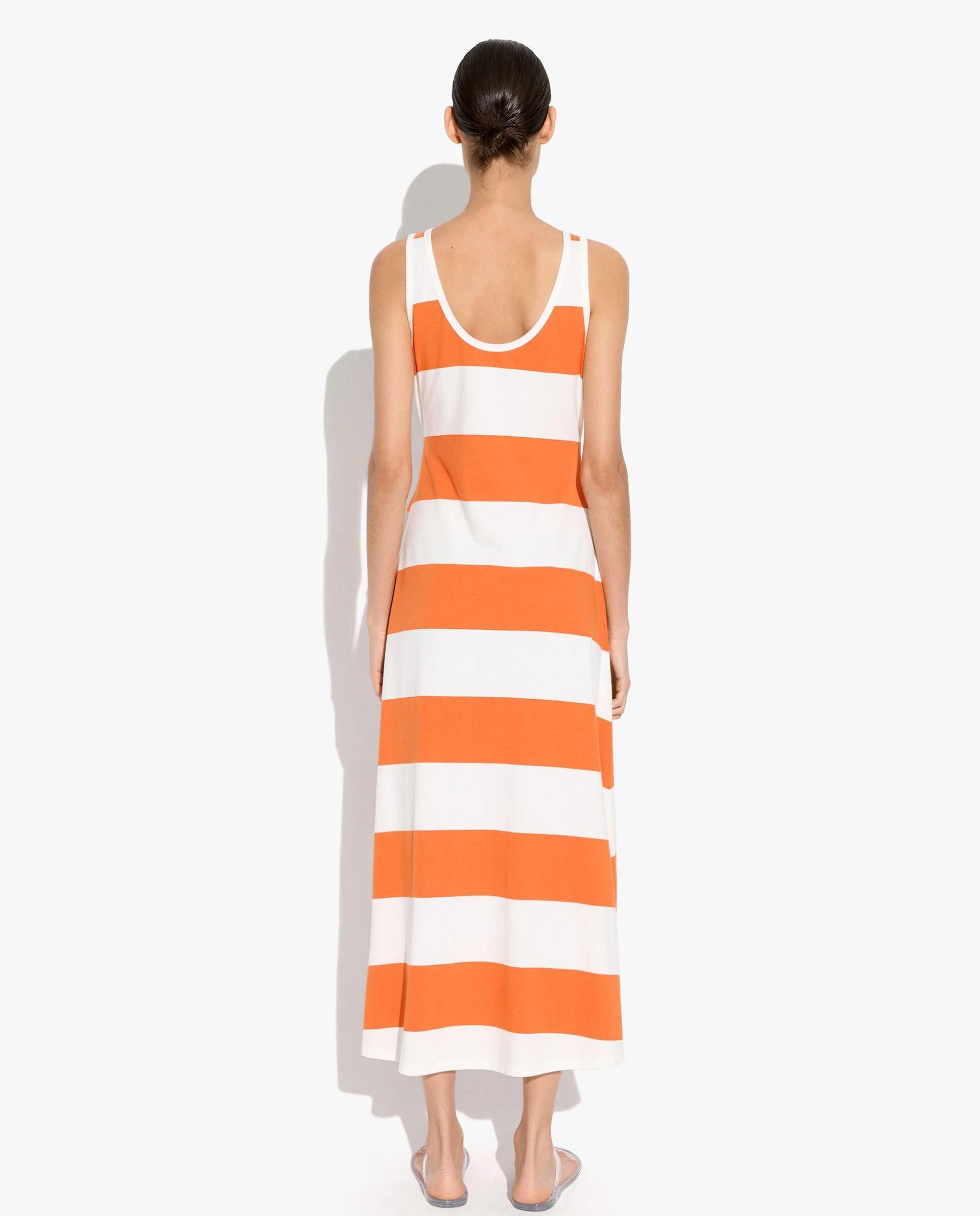 Vestido midi 100% algodón con estampado de rayas - Parfois - Naranja Naranja-4