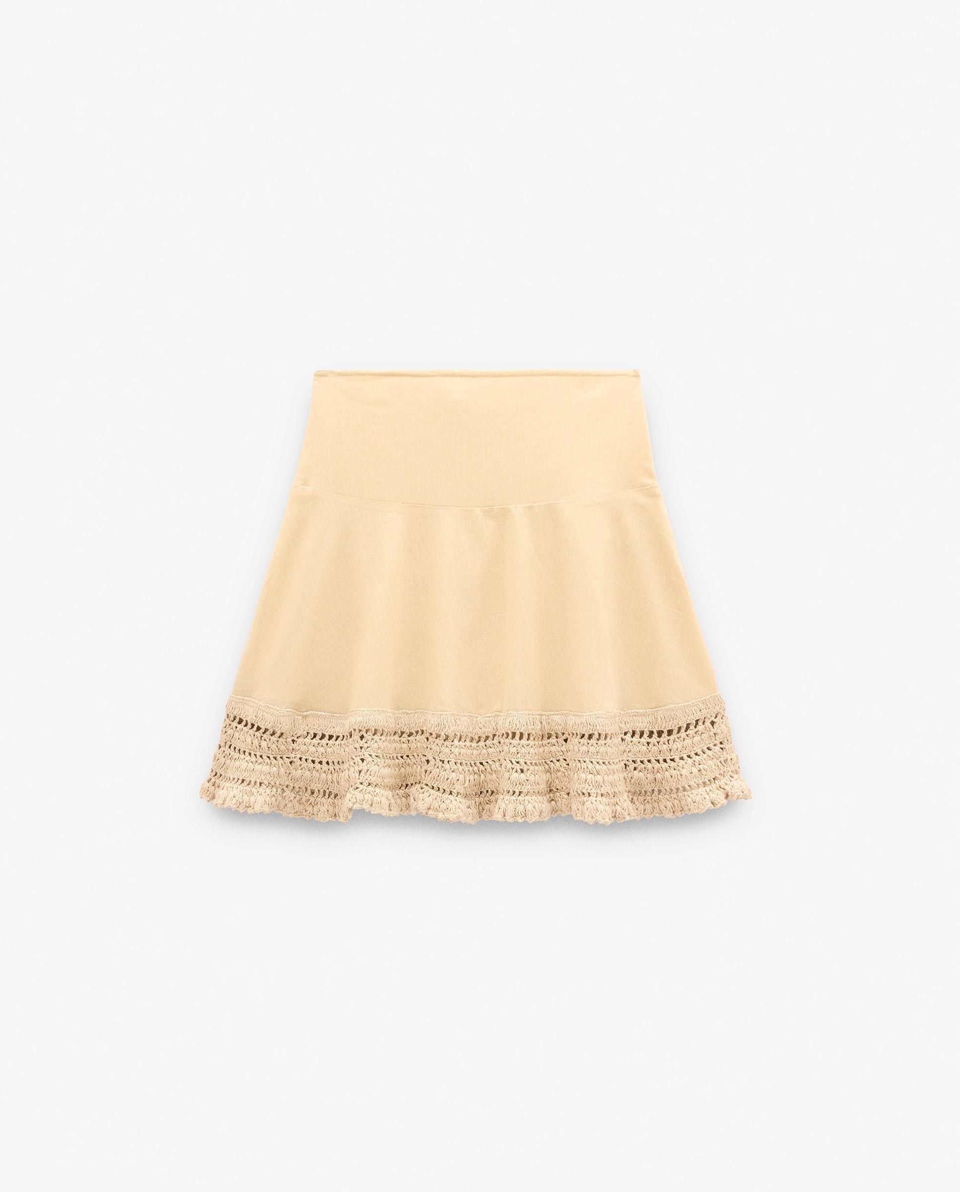 Falda corta 100% algodón con bordados - Parfois - Natural Natural-6
