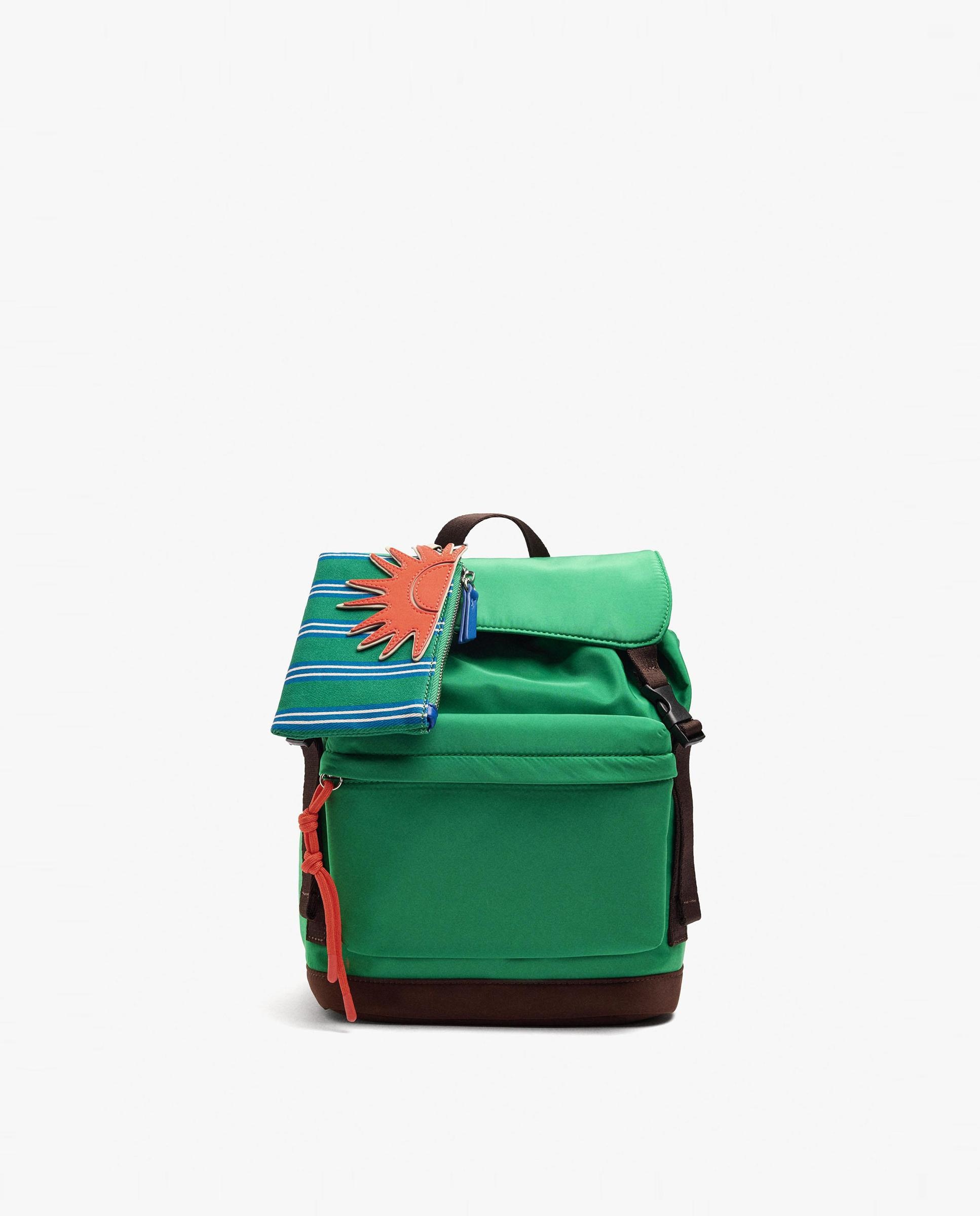 Mochila de mujer con varios compartimentos y neceser extraíble con cierre de hebilla en liso - Parfois - Verde Verde-1