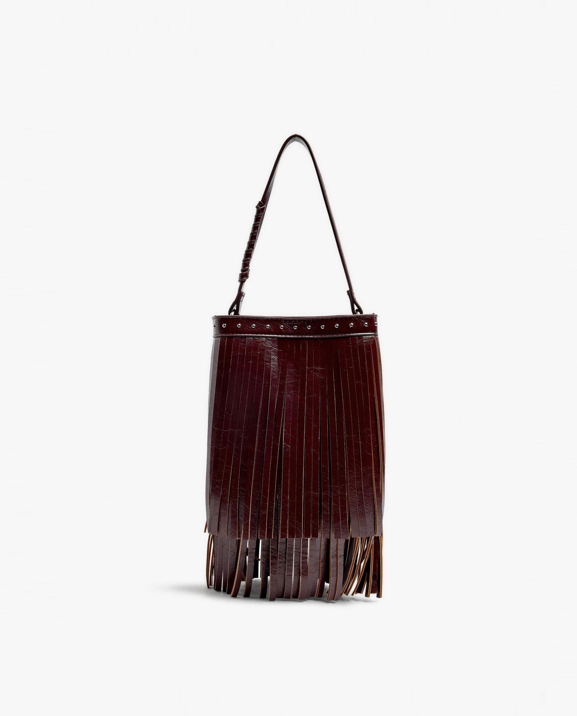 Bolso de hombro estilo bombonera con tachuelas y flecos con cierre imantado en liso - Parfois - Burdeos Burdeos-1