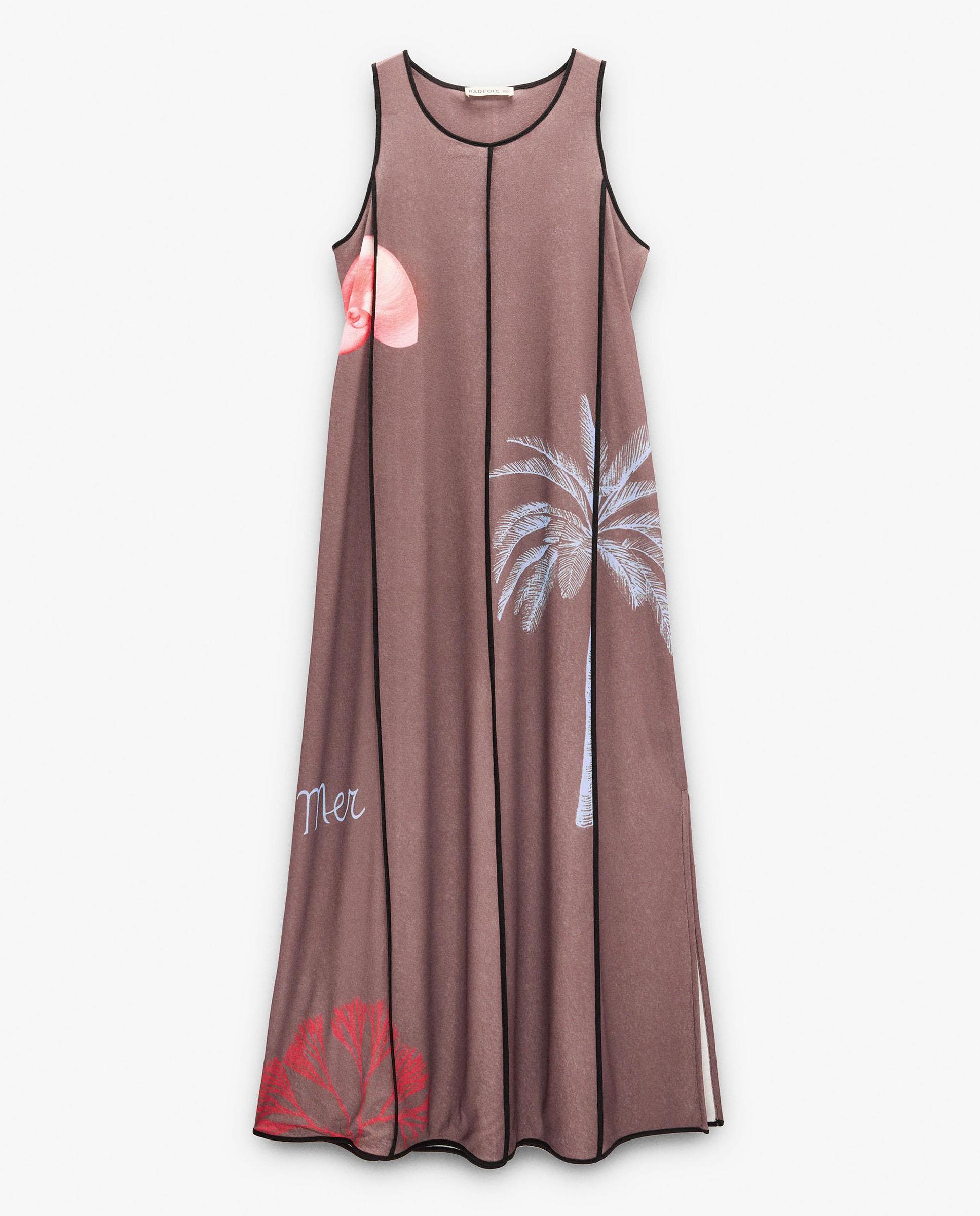 Vestido largo sin mangas con estampados - Parfois - Marrón Marrón-5