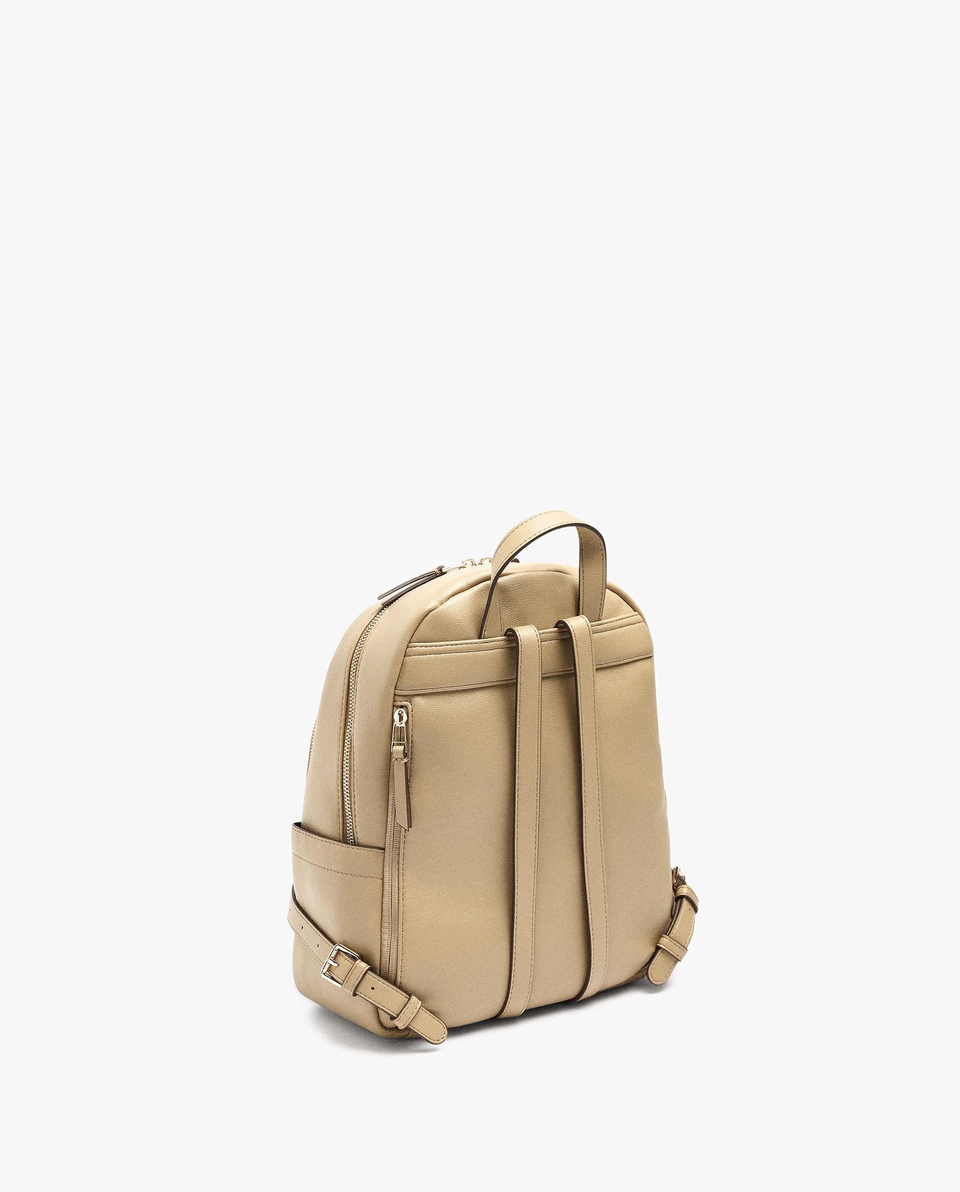 Mochila de mujer con varios compartimentos y cierre de cremallera en liso - Parfois - Beige Beige-2
