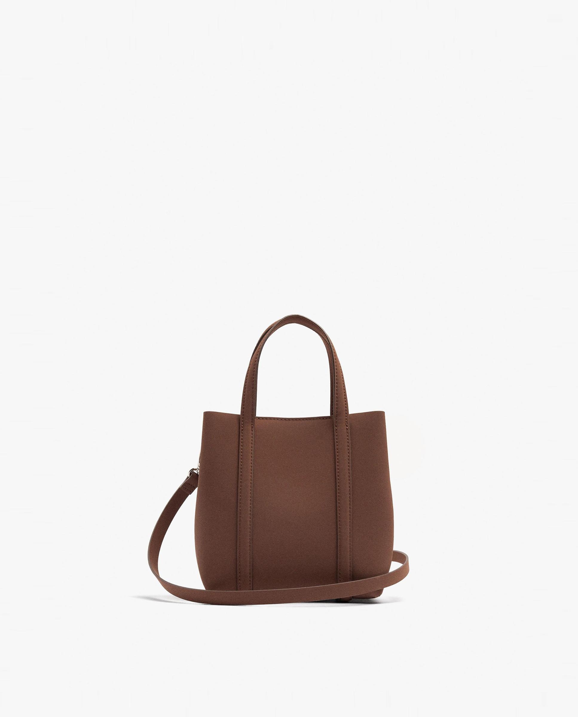 Bolso de mano estilo tote convertible a bandolera con cierre imantado en liso - Parfois - Marrón Marrón-1