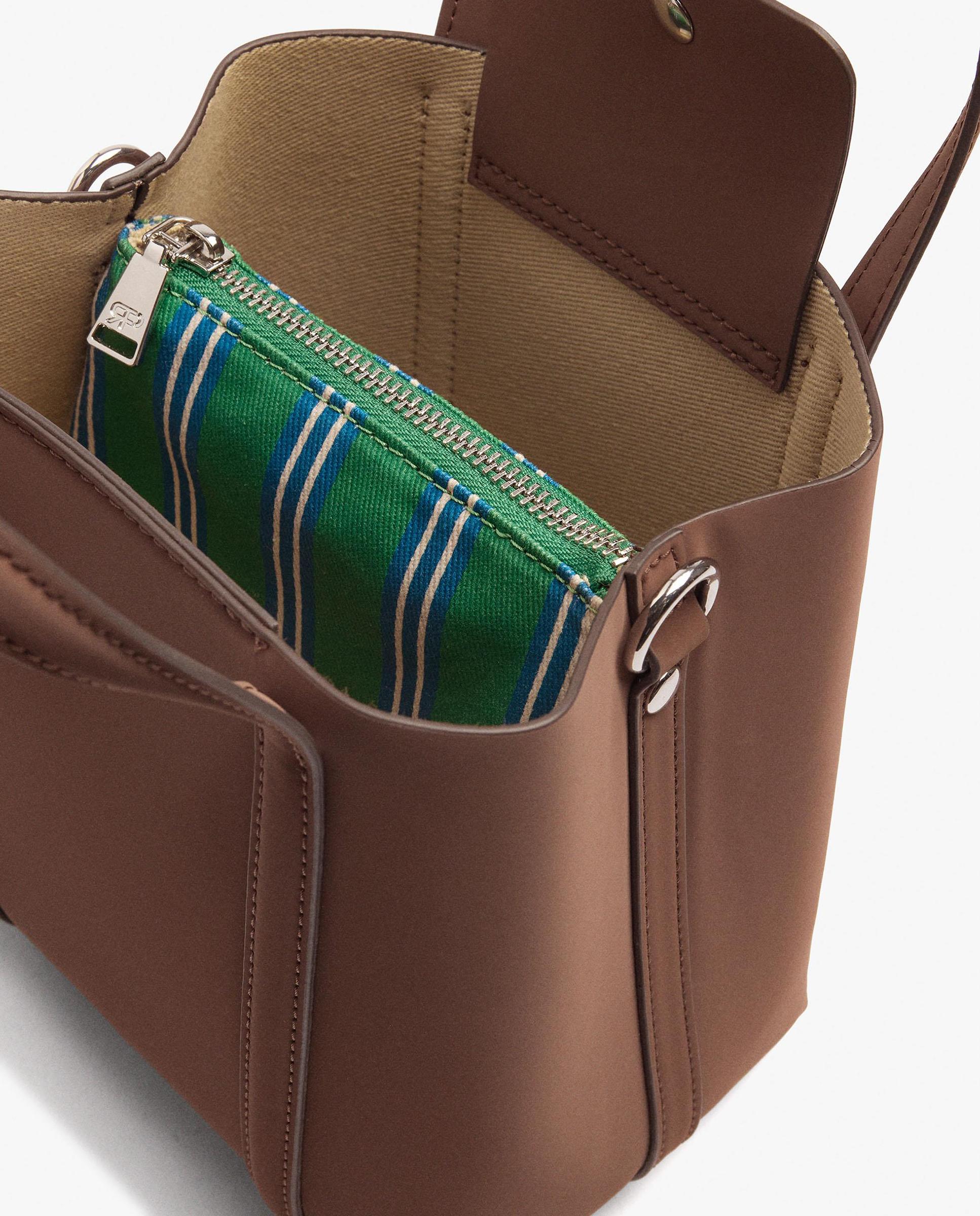 Bolso de mano estilo tote convertible a bandolera con cierre imantado en liso - Parfois - Marrón Marrón-4