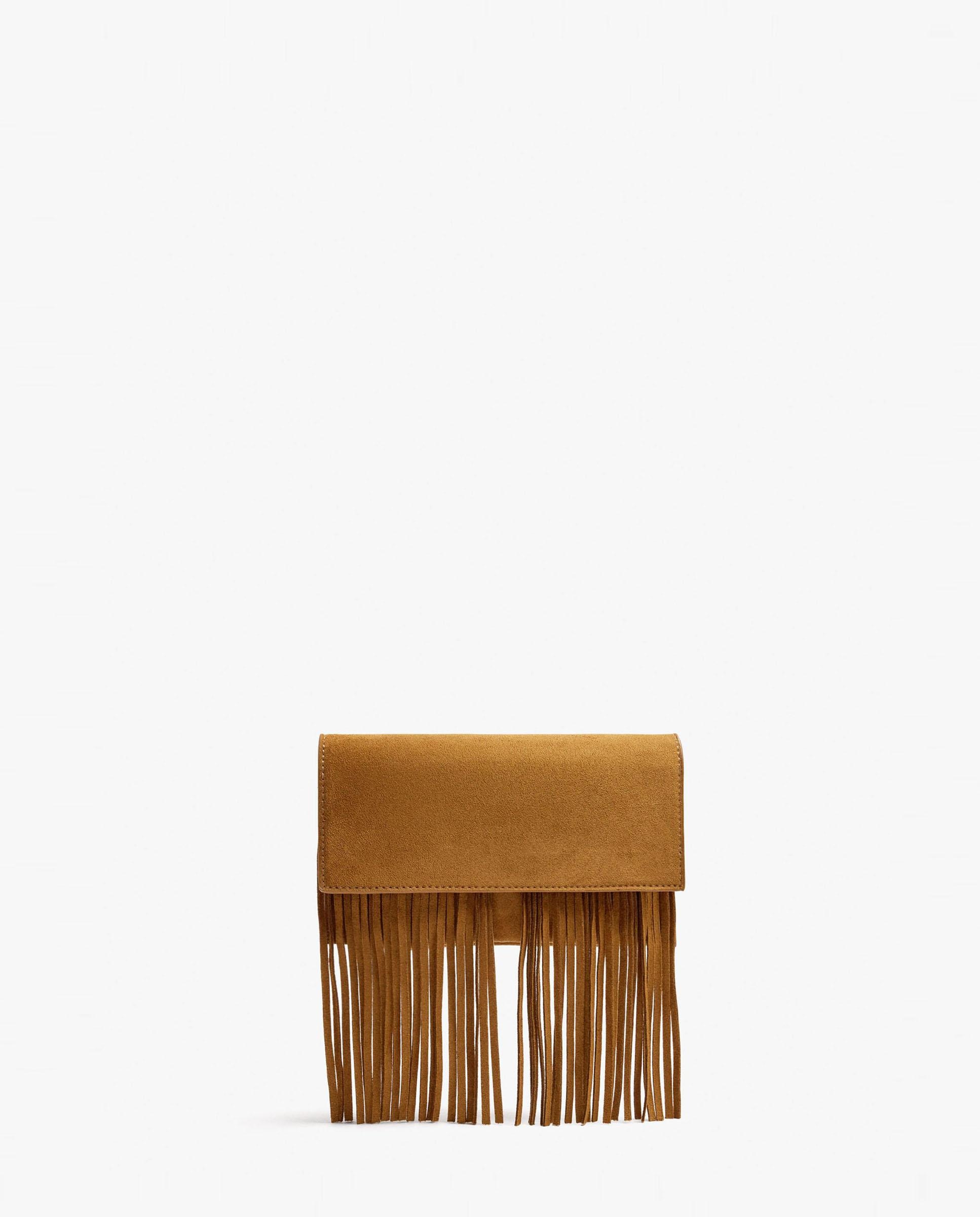 Bandolera de mujer con solapa y cierre imantado con flecos decorativos en liso - Parfois - Camel Camel-1
