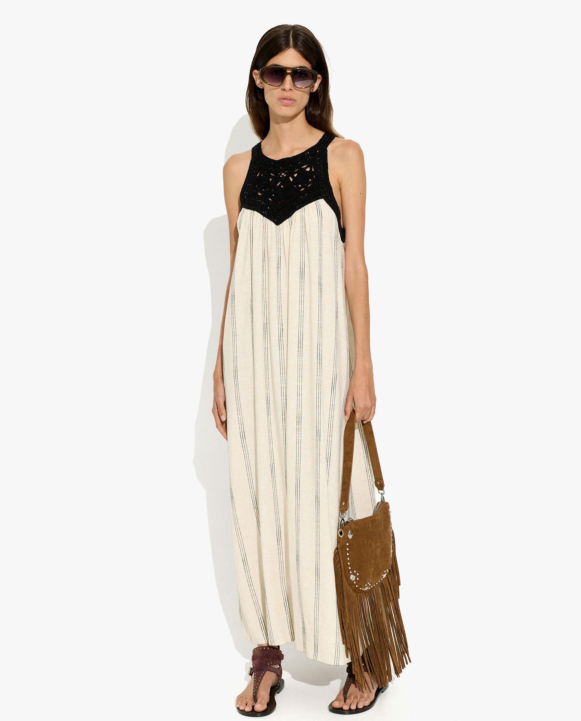 Vestido largo con detalles de crochet y rayas decorativas - Parfois - Crudo Crudo-1
