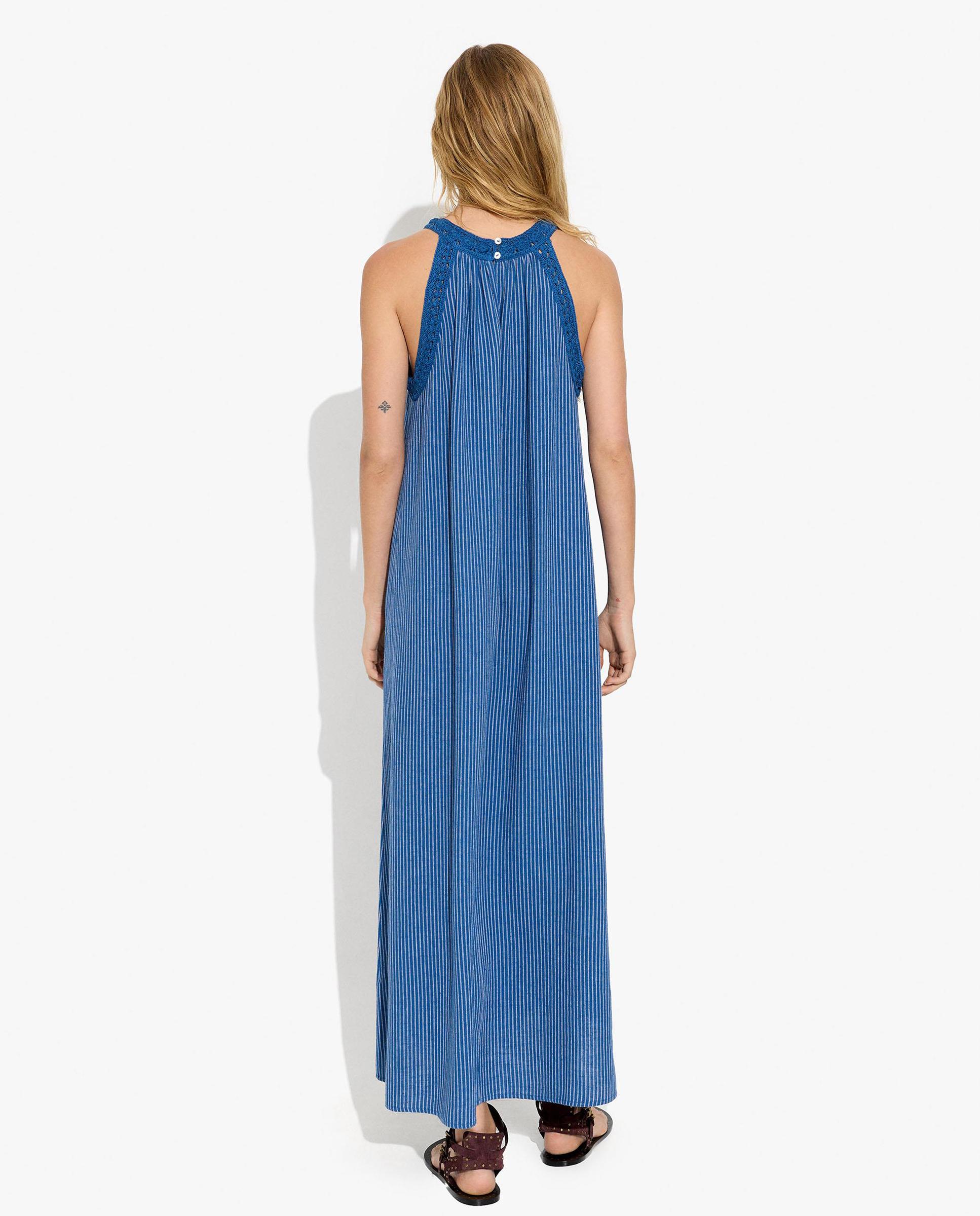 Vestido largo con detalles de crochet y rayas decorativas - Parfois - Azul Azul-4