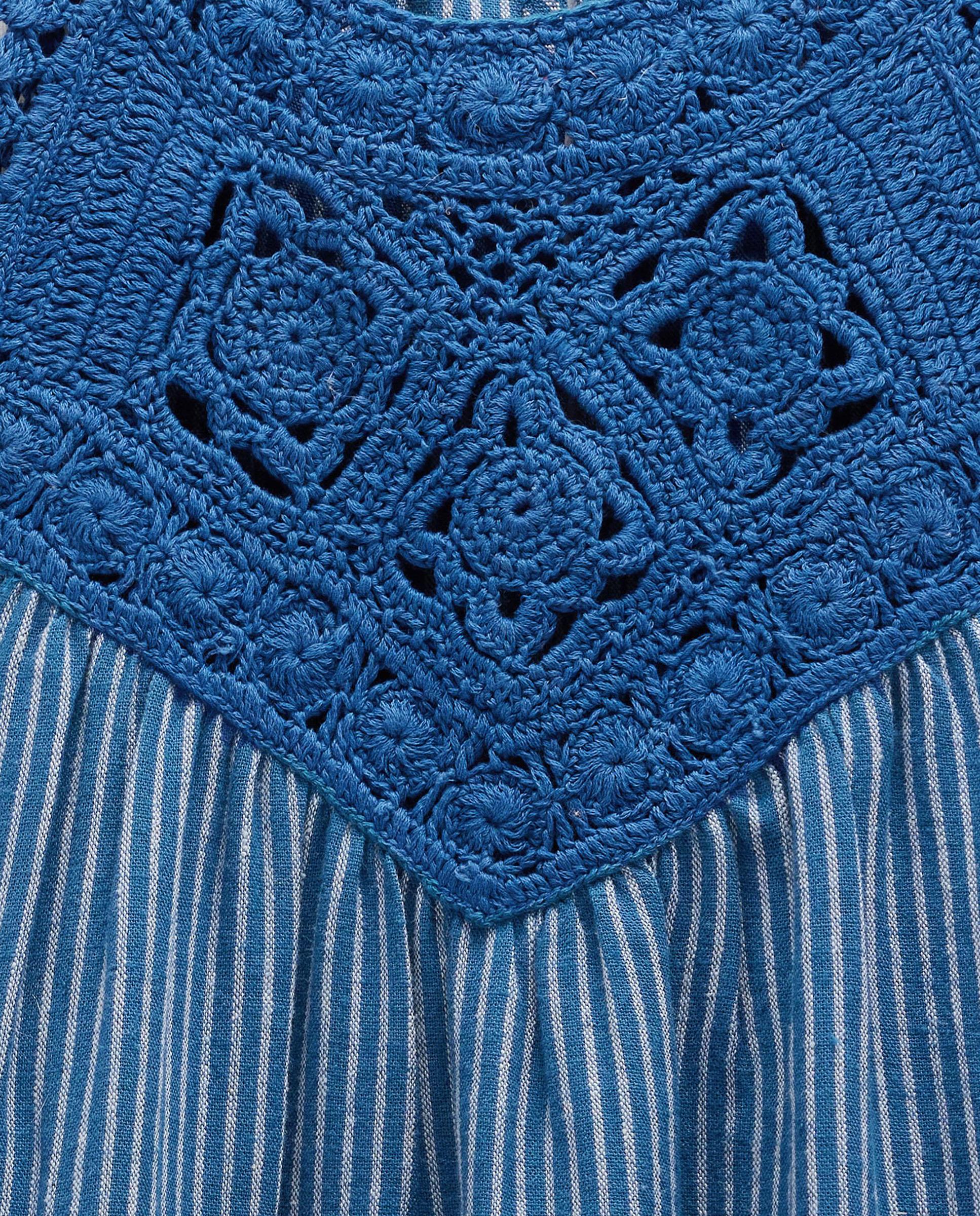 Vestido largo con detalles de crochet y rayas decorativas - Parfois - Azul Azul-5