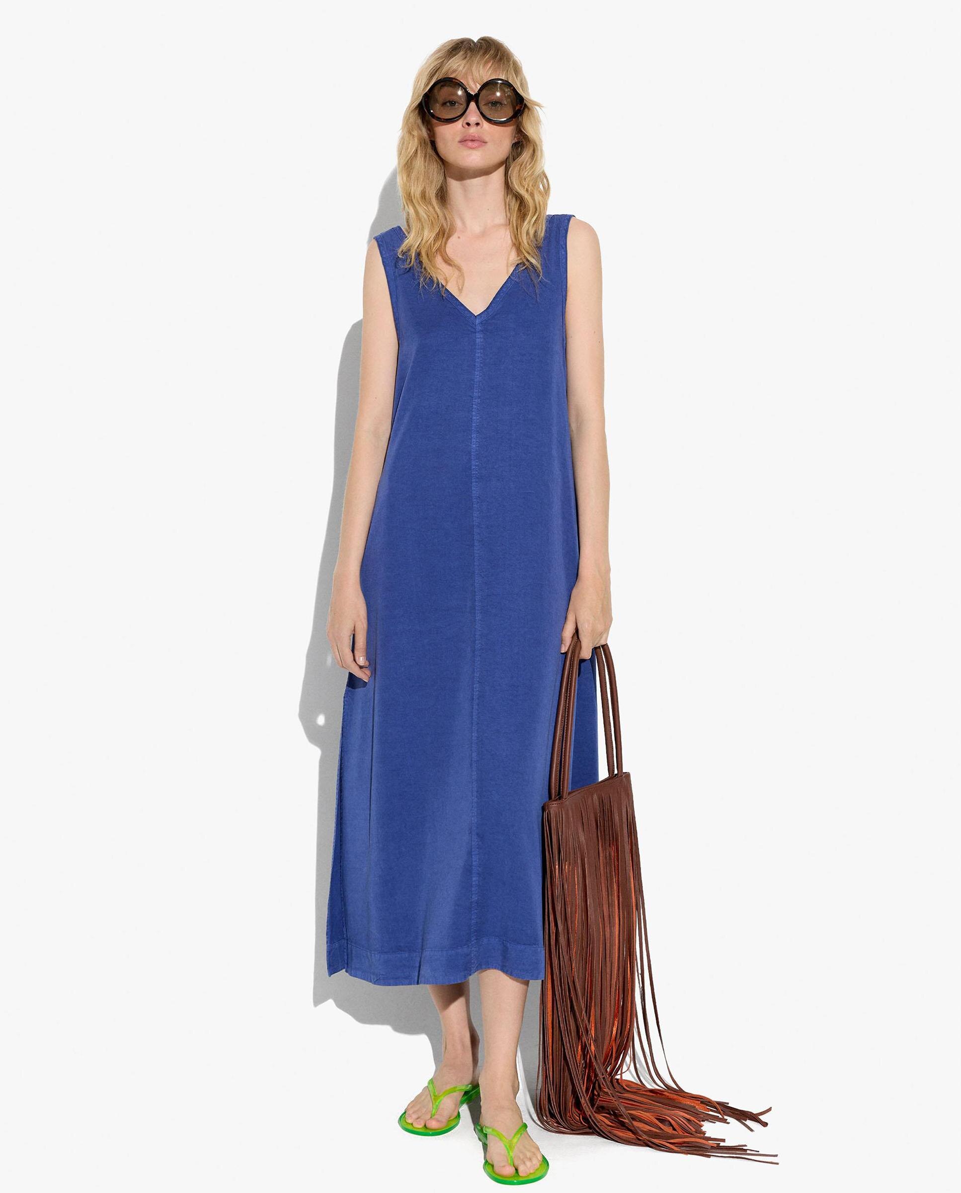 Vestido midi 100% liocel sin mangas fluido en liso - Parfois - Azul Azul-4