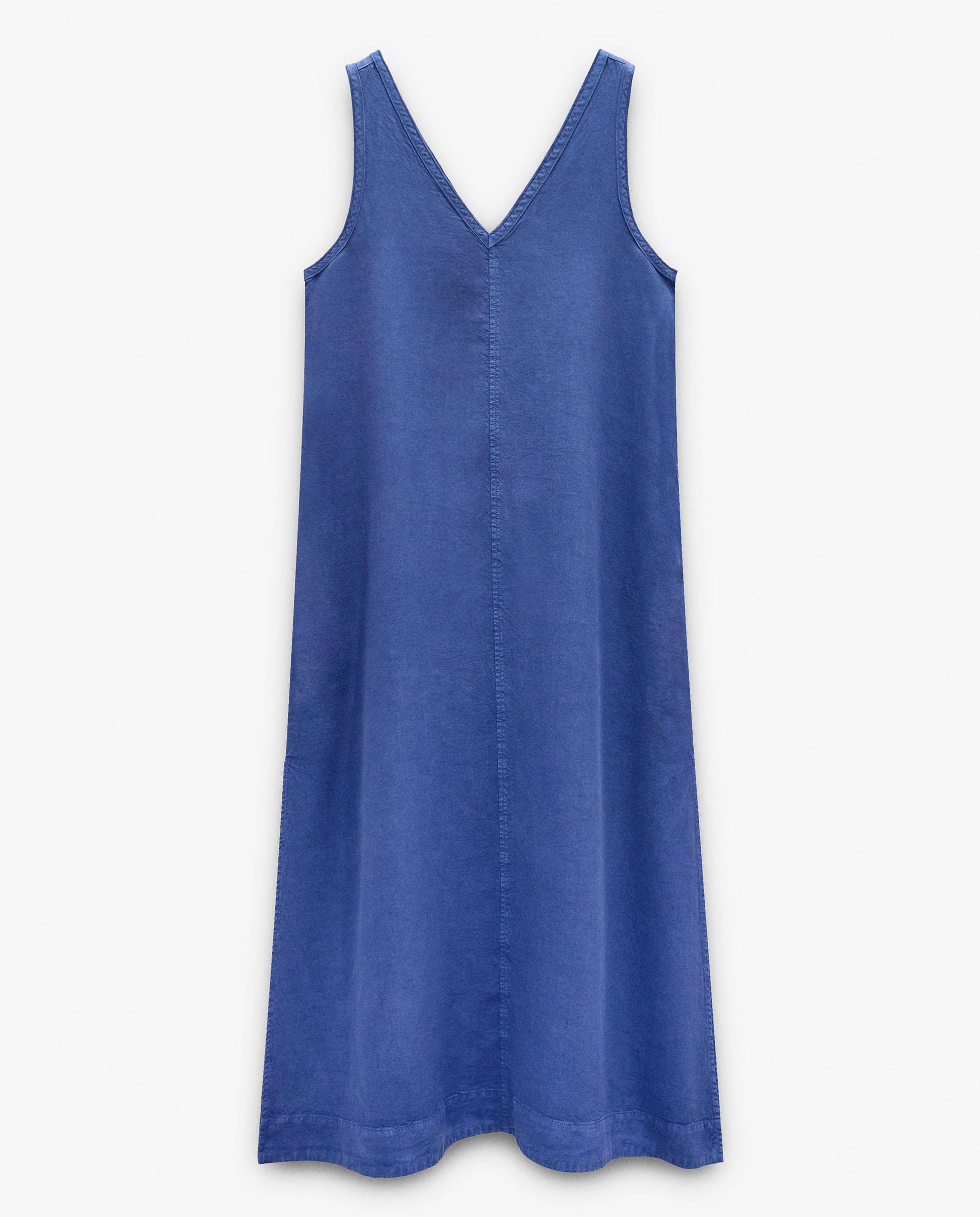 Vestido midi 100% liocel sin mangas fluido en liso - Parfois - Azul Azul-6