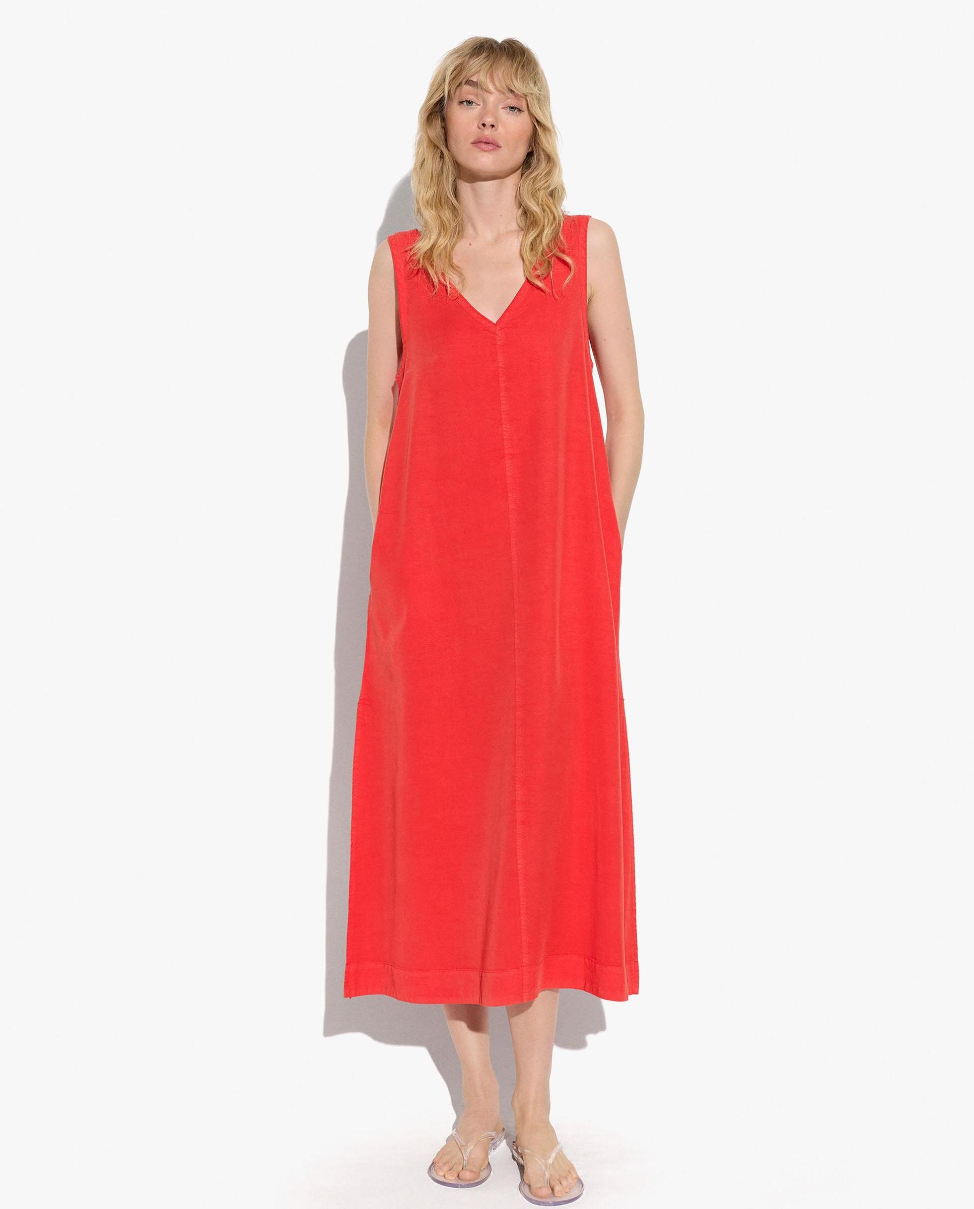 Vestido midi 100% liocel sin mangas fluido en liso - Parfois - Rojo Rojo-2