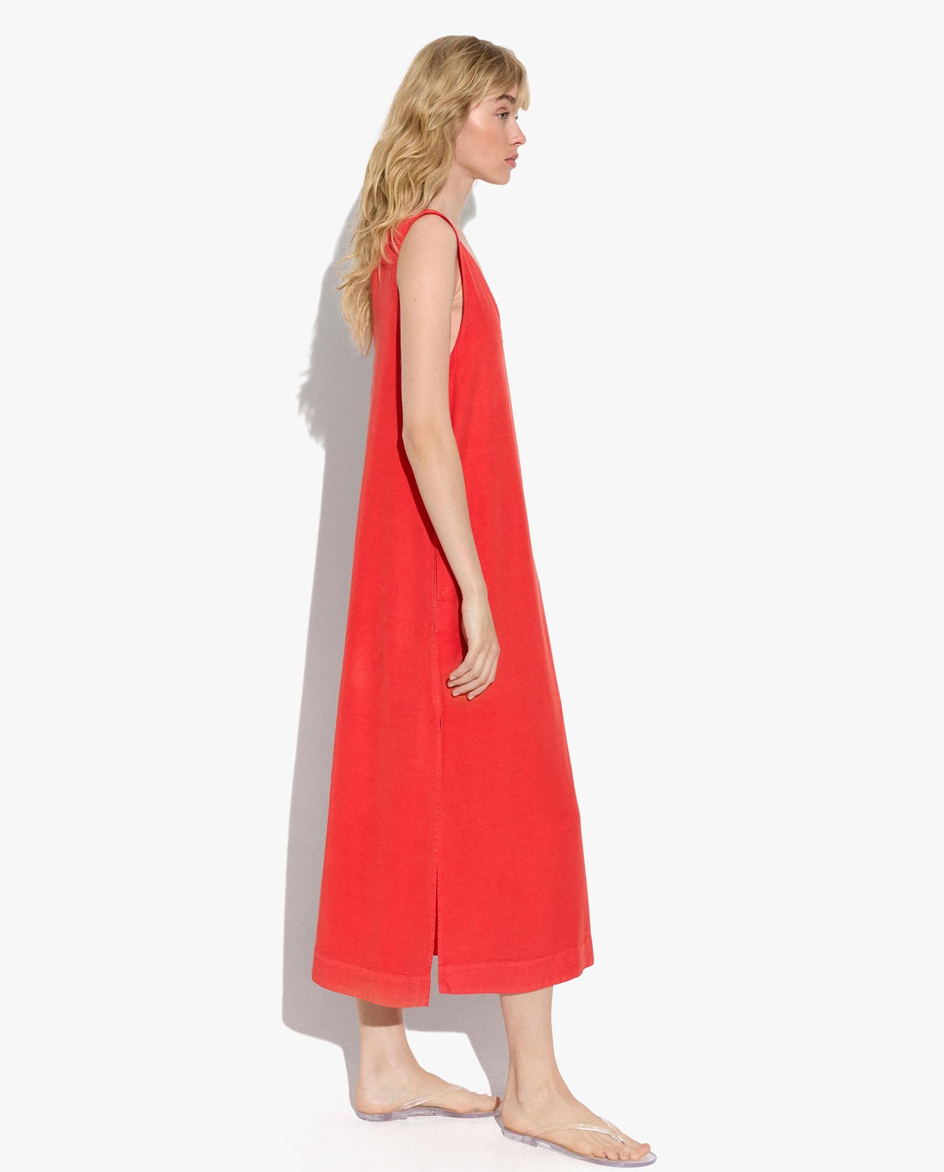 Vestido midi 100% liocel sin mangas fluido en liso - Parfois - Rojo Rojo-3