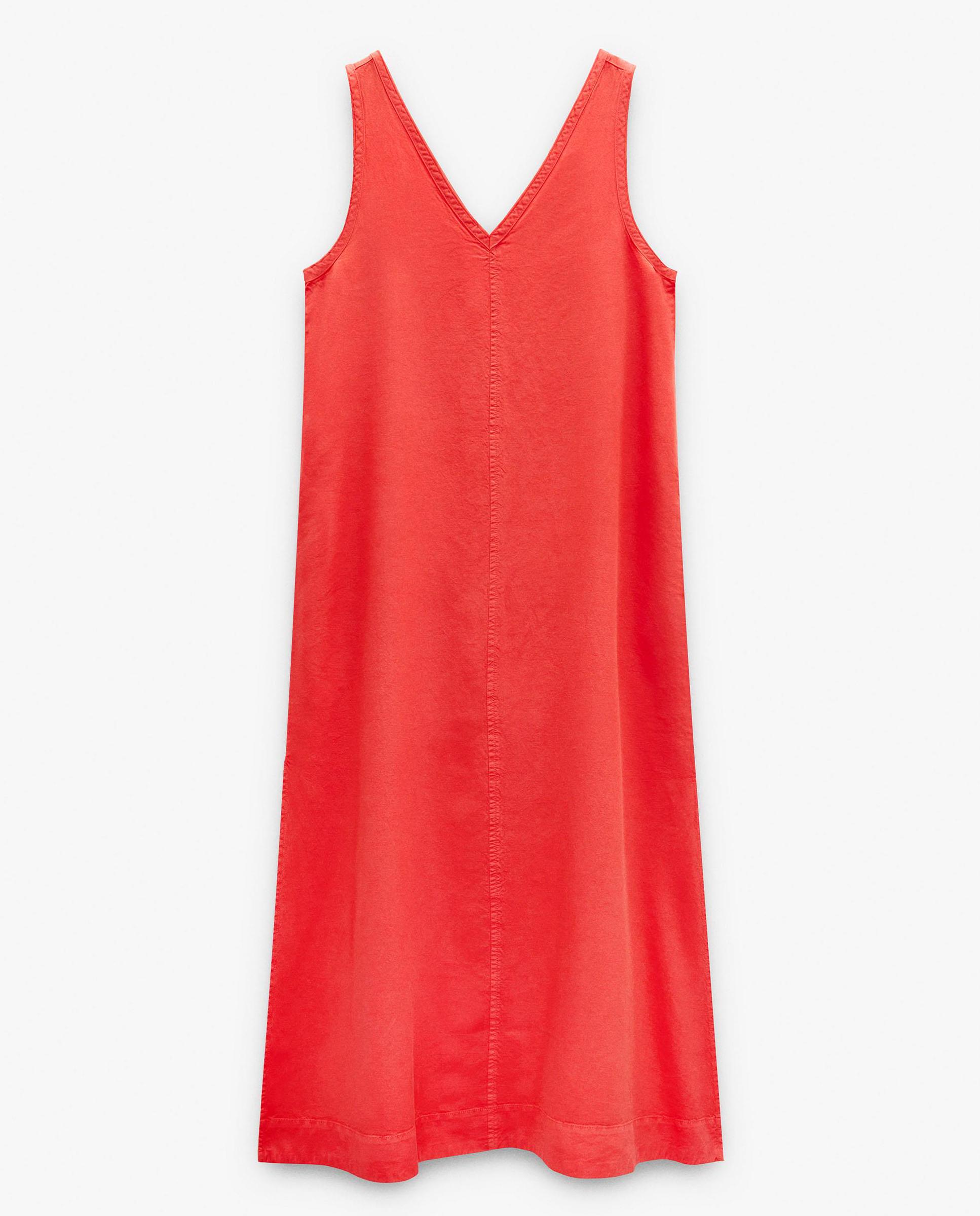 Vestido midi 100% liocel sin mangas fluido en liso - Parfois - Rojo Rojo-6