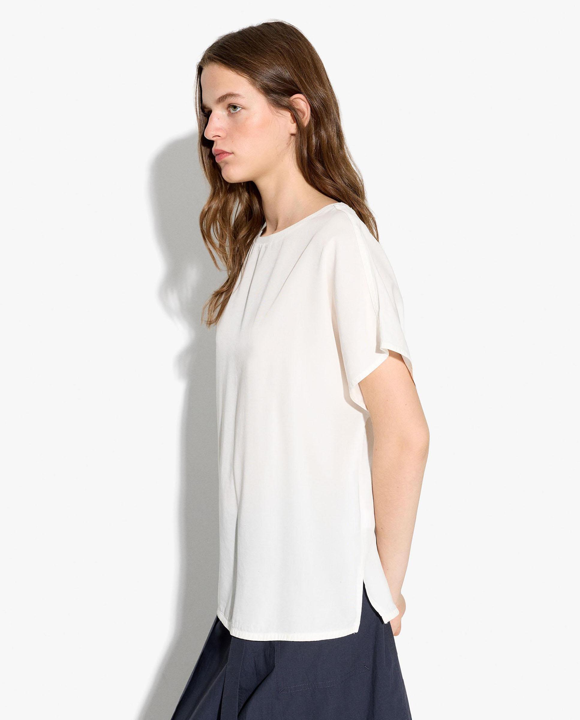Top de mujer 100% liocel de manga corta en liso - Parfois - Crudo Crudo-3