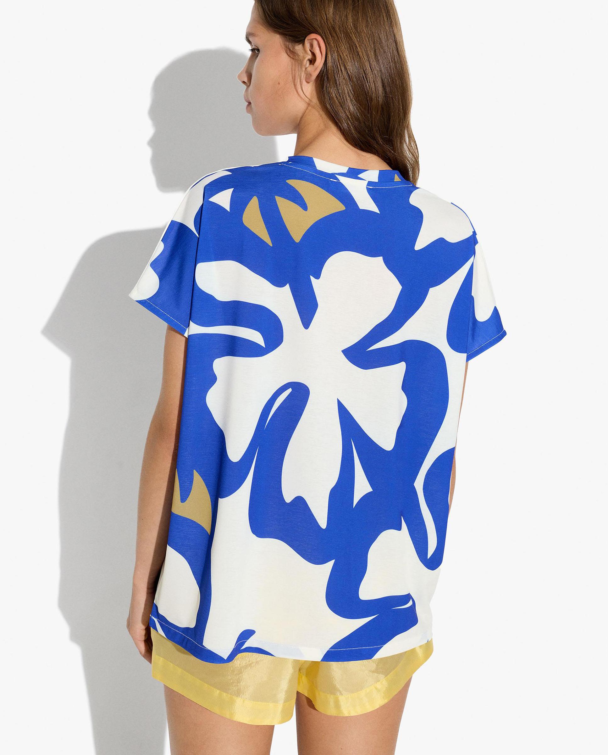 Camiseta de mujer de manga corta con cuello pico y estampado de rayas - Parfois - Azul Azul-4
