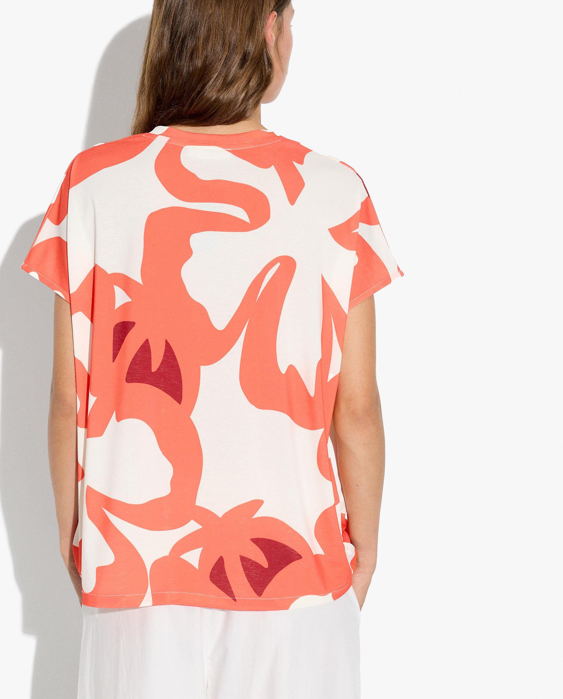 Camiseta de mujer de manga corta con cuello pico y estampado de rayas - Parfois - Naranja Naranja-4