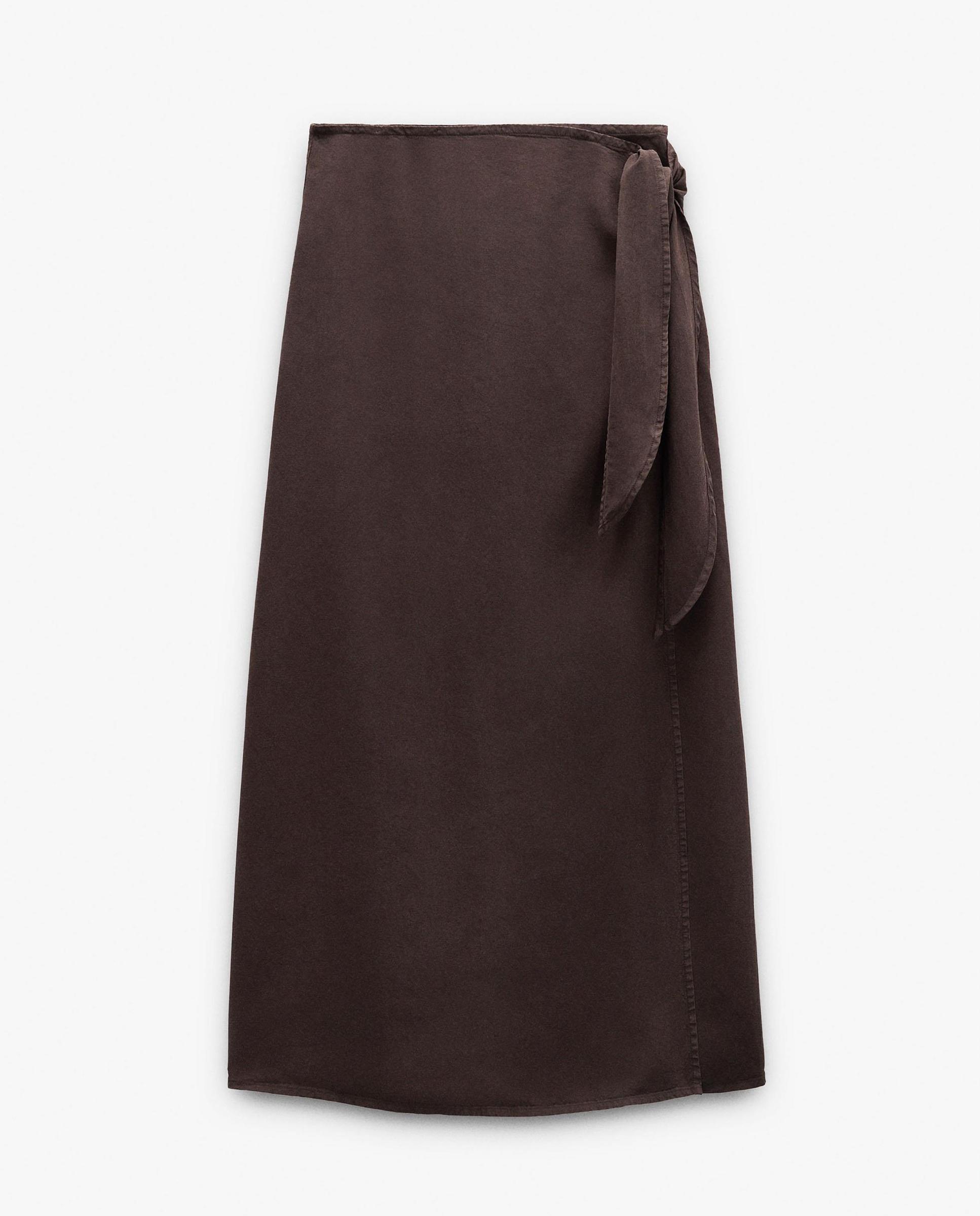 Falda larga 100% liocel con fruncido en liso - Parfois - Gris oscuro Gris oscuro-6