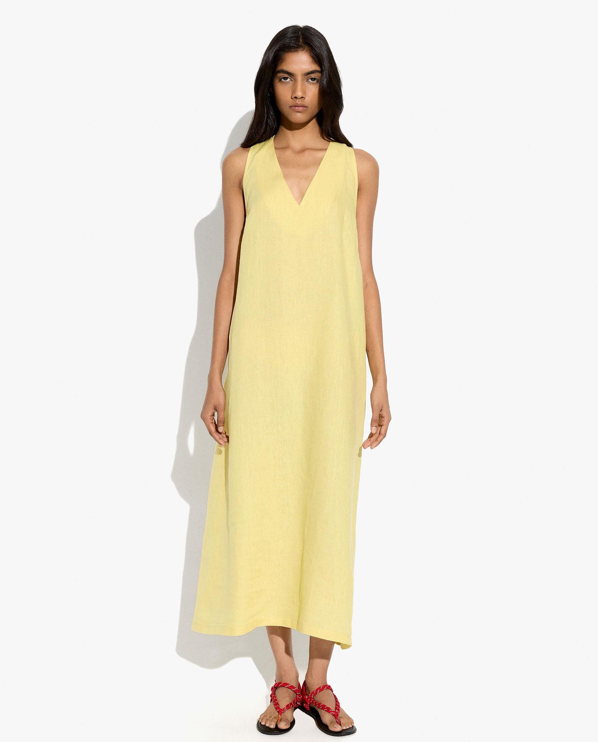 Vestido midi 100% lino sin mangas en liso - Parfois - Lima Lima-2