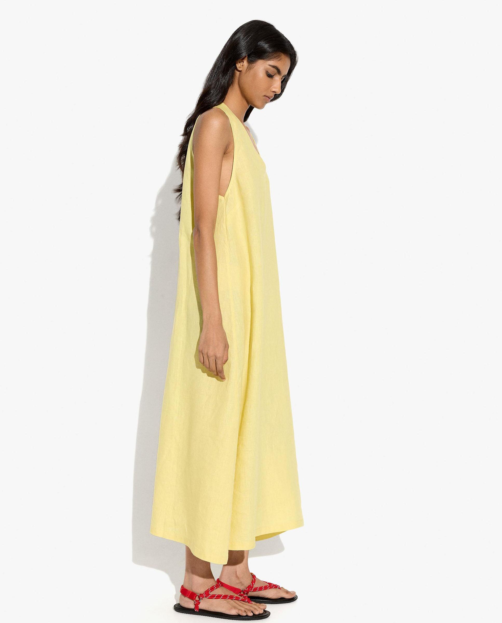 Vestido midi 100% lino sin mangas en liso - Parfois - Lima Lima-3