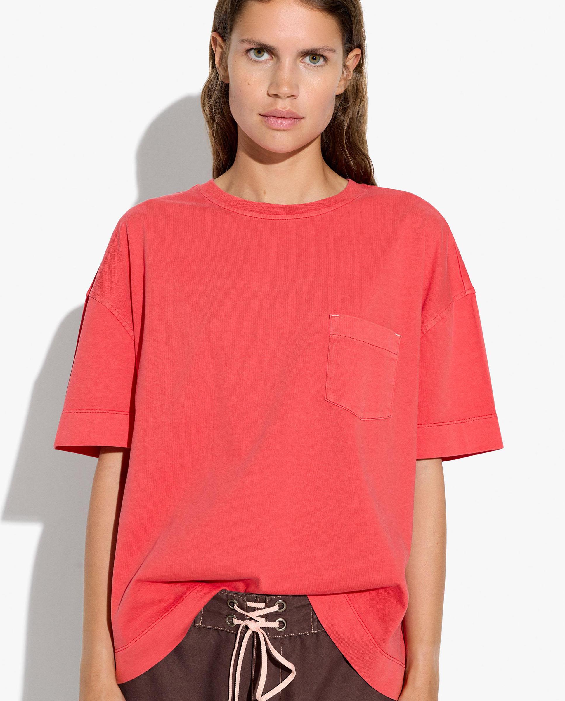 Camiseta de mujer 100% algodón de manga corta con bolsillo lateral - Parfois - Rojo Rojo-1