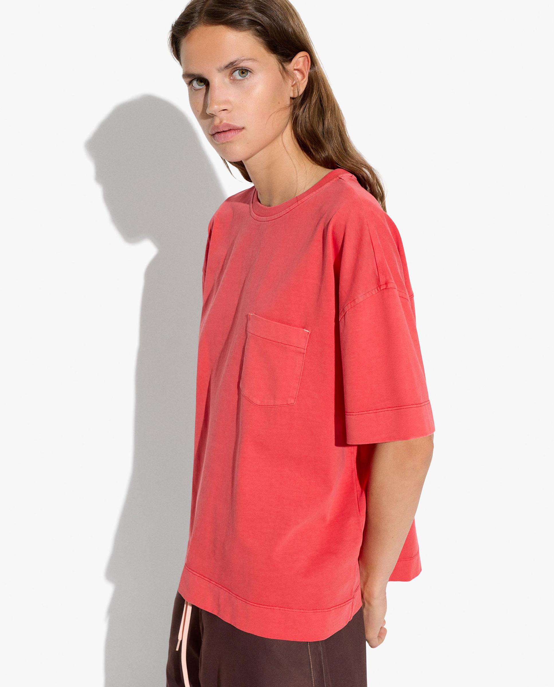 Camiseta de mujer 100% algodón de manga corta con bolsillo lateral - Parfois - Rojo Rojo-3