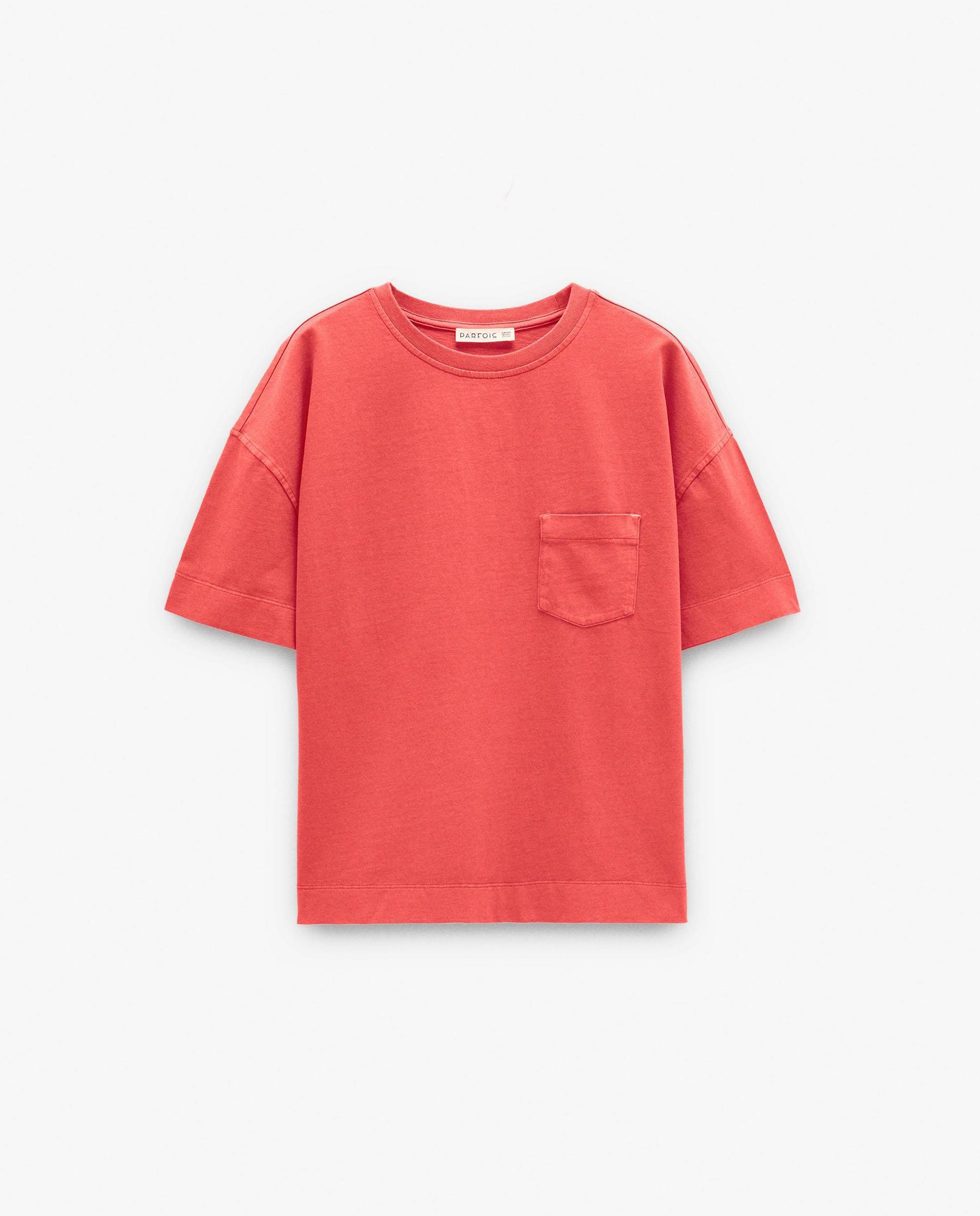Camiseta de mujer 100% algodón de manga corta con bolsillo lateral - Parfois - Rojo Rojo-7