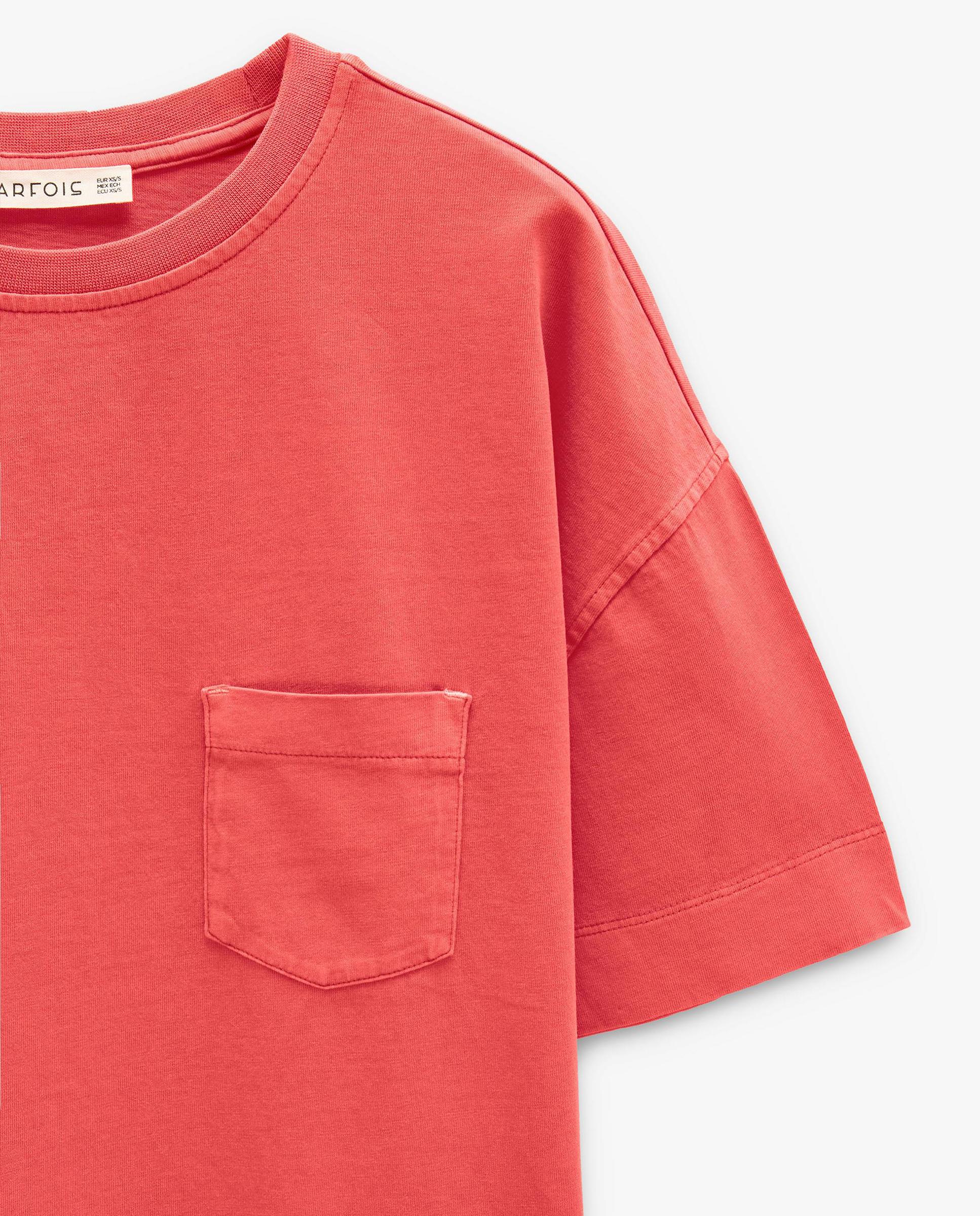 Camiseta de mujer 100% algodón de manga corta con bolsillo lateral - Parfois - Rojo Rojo-6