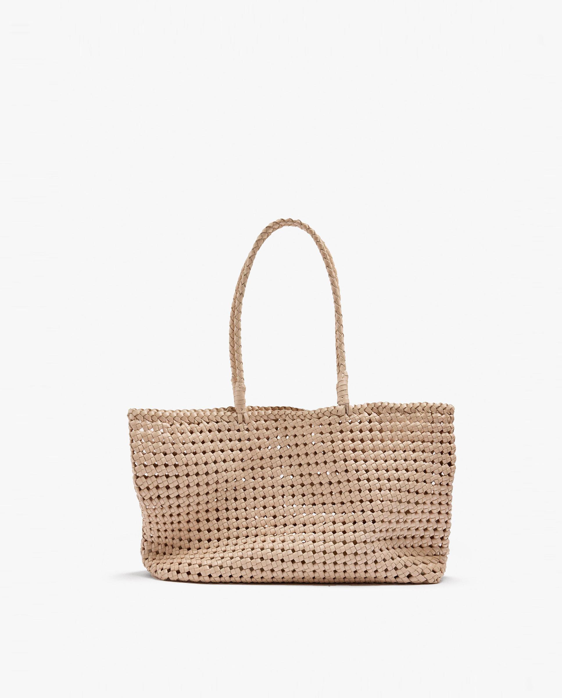 Shopper 100% piel trenzado en liso con cierre fruncido - Parfois - Crudo Crudo-1